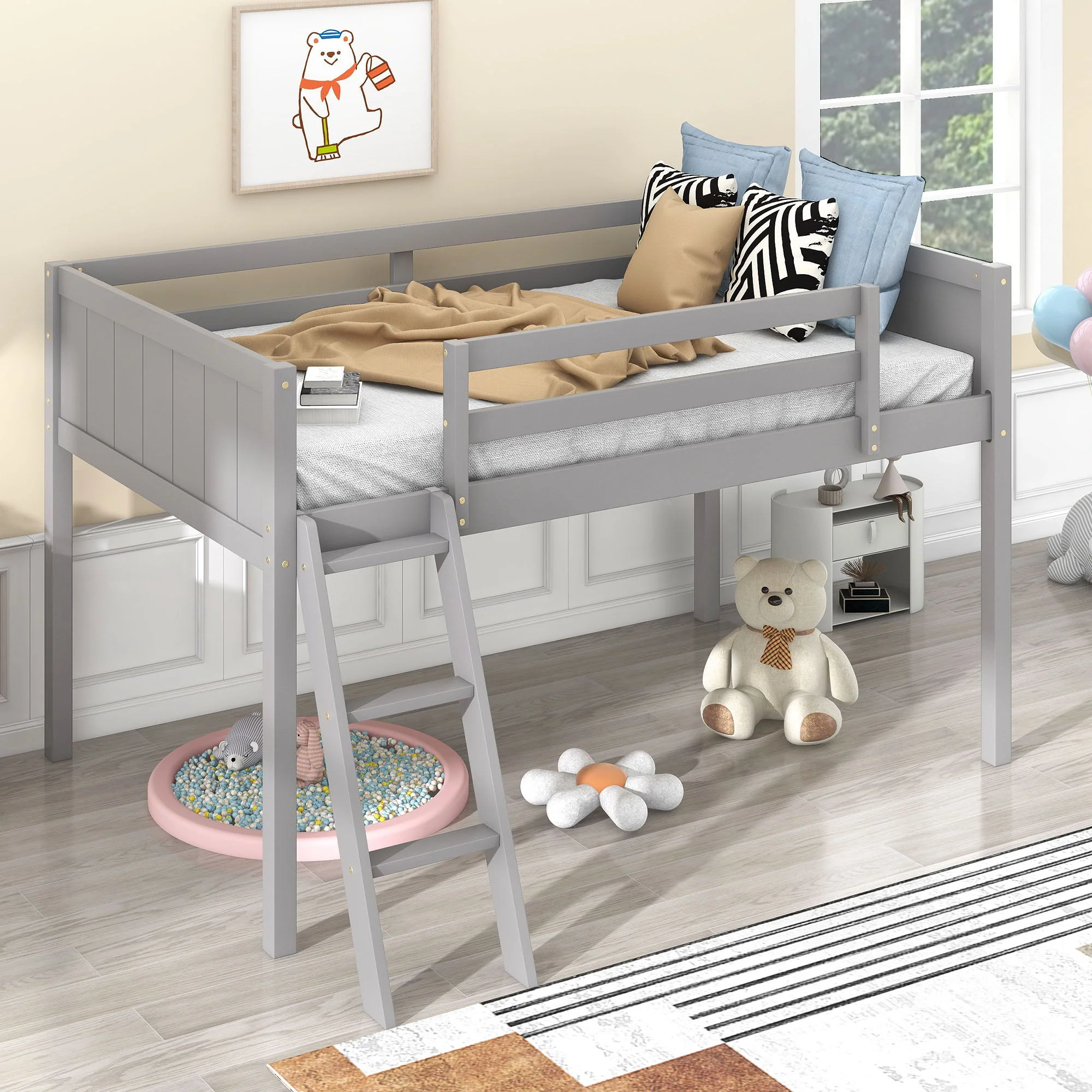 Low Loft Bed With Adjustable Ladder - Image 17