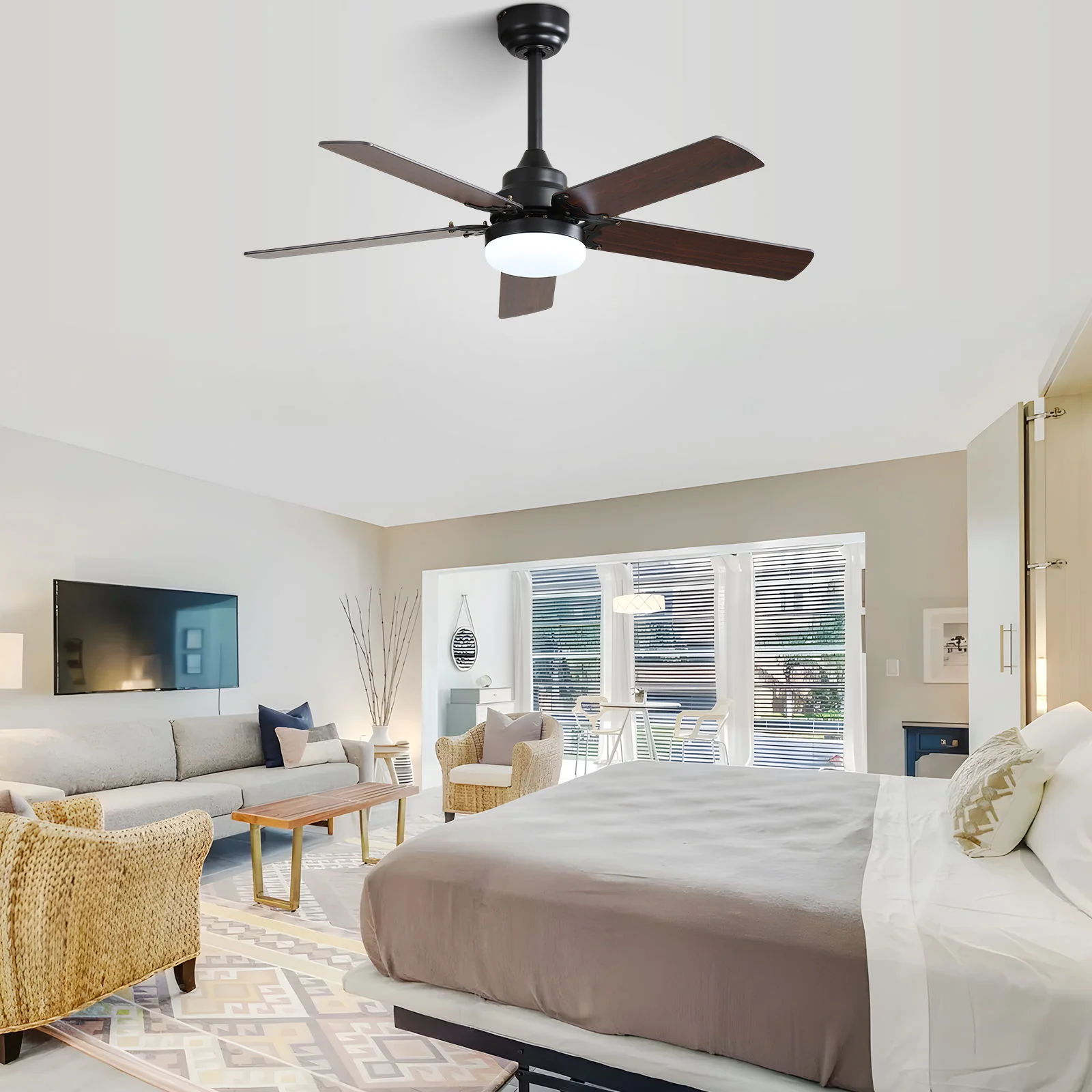 Low Profile Ceiling Fan With Reversible DC Motor, Remote Control, LED Light - Black - Image 6