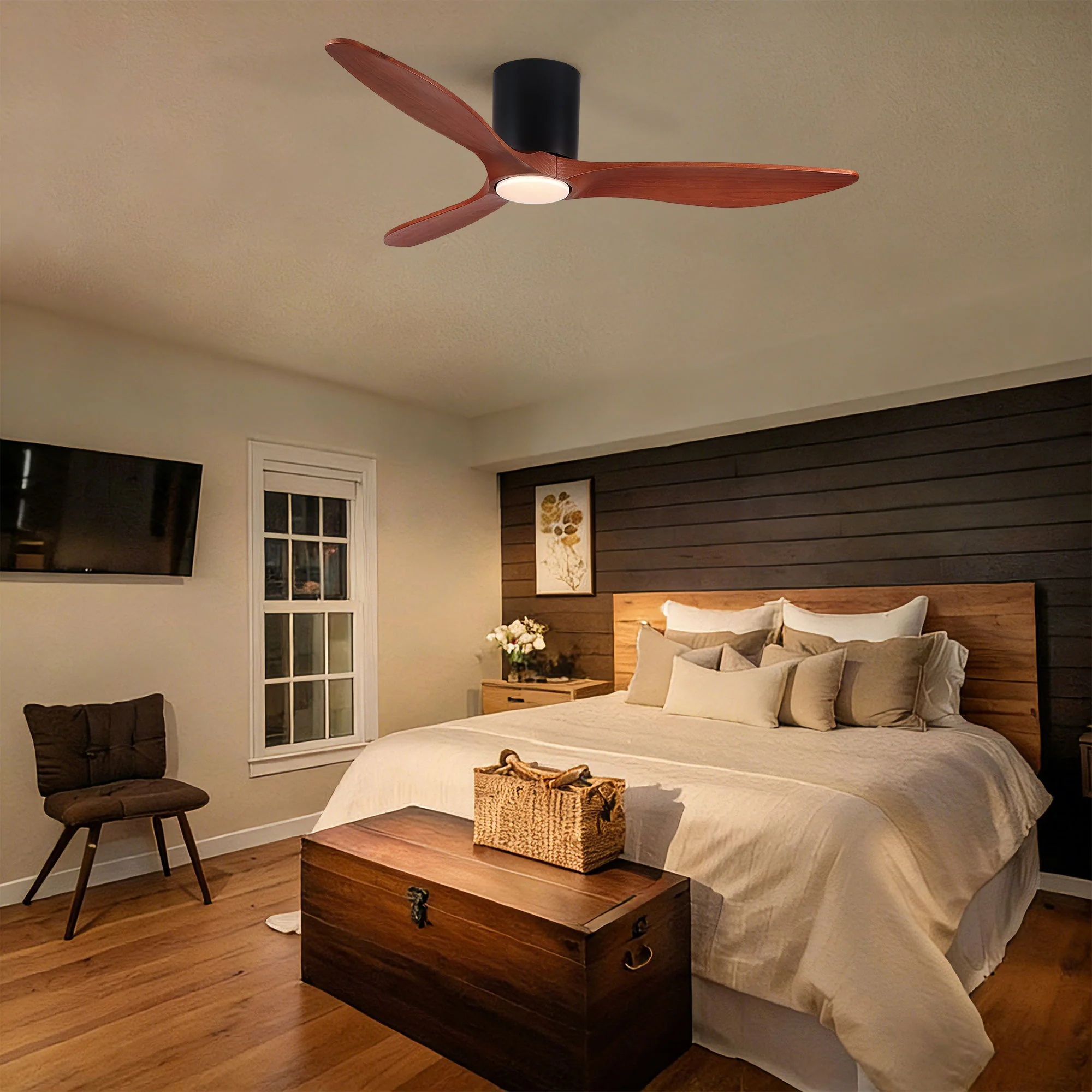 Low Profile Flush Mount Ceiling Fan With Light And Reversible Quiet Motor - Matte Black - Image 6