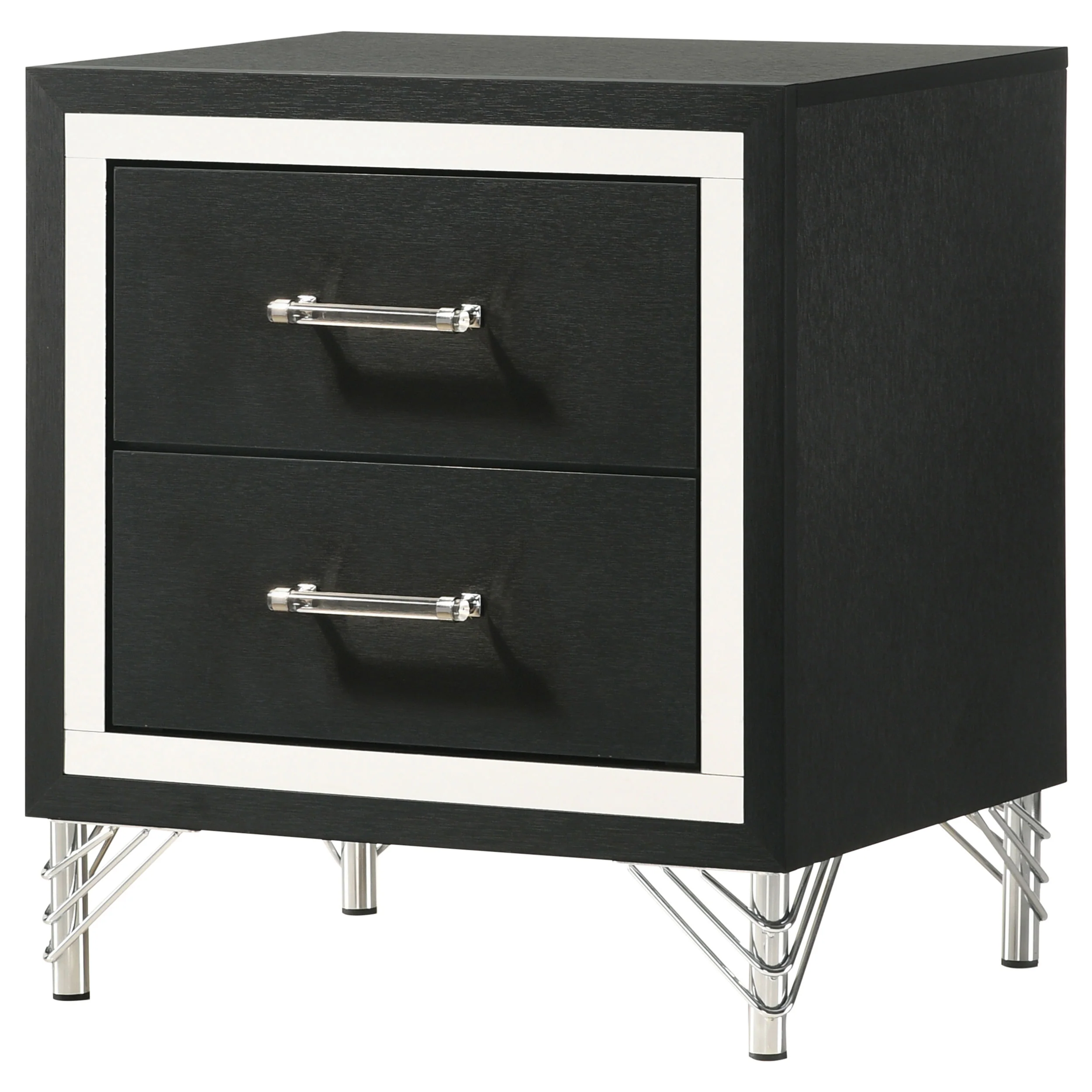 Lucia 2-Drawer Nightstand - Black with Metallic Trim - Image 4