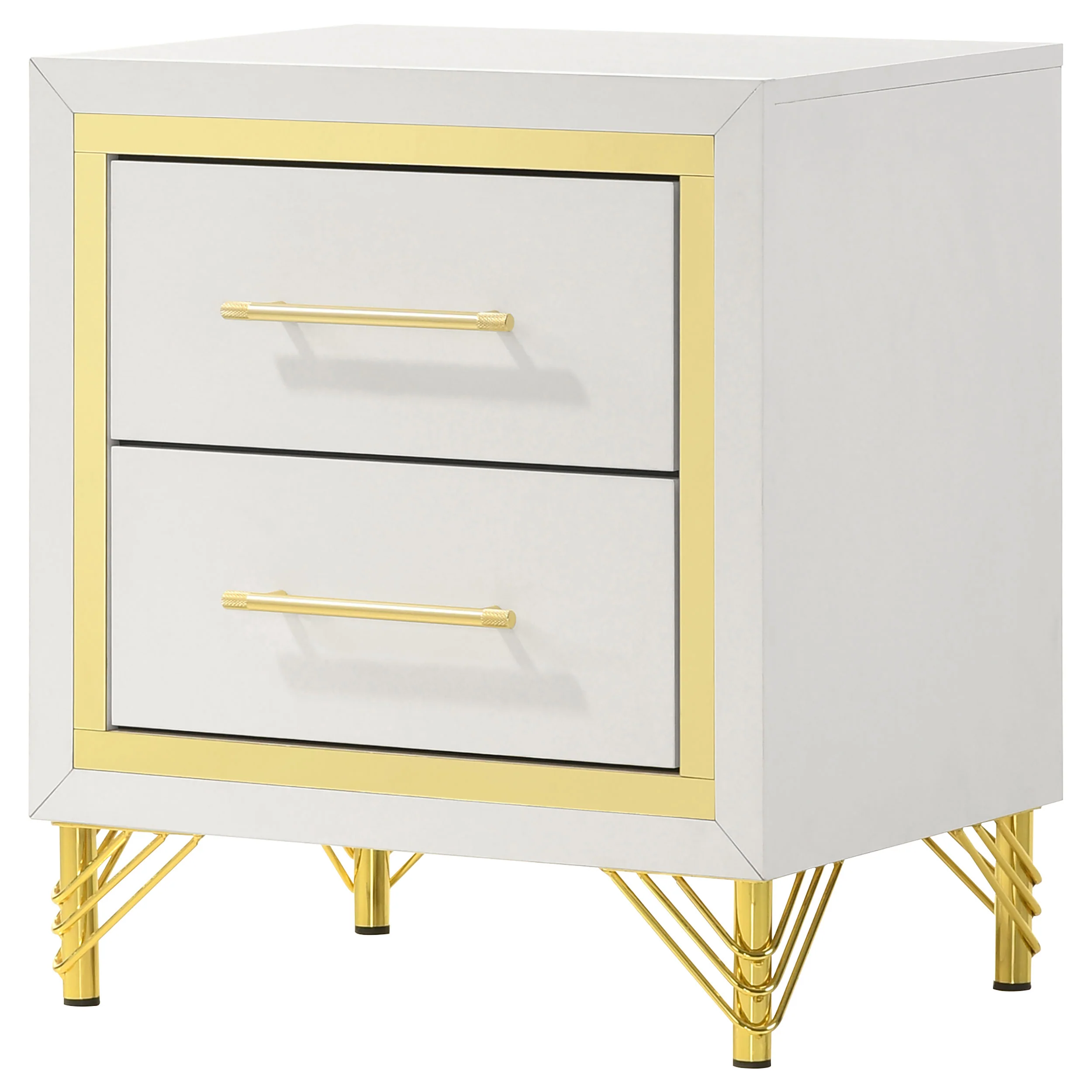 Lucia 2-Drawer Nightstand, White with Metallic Trim - Image 3