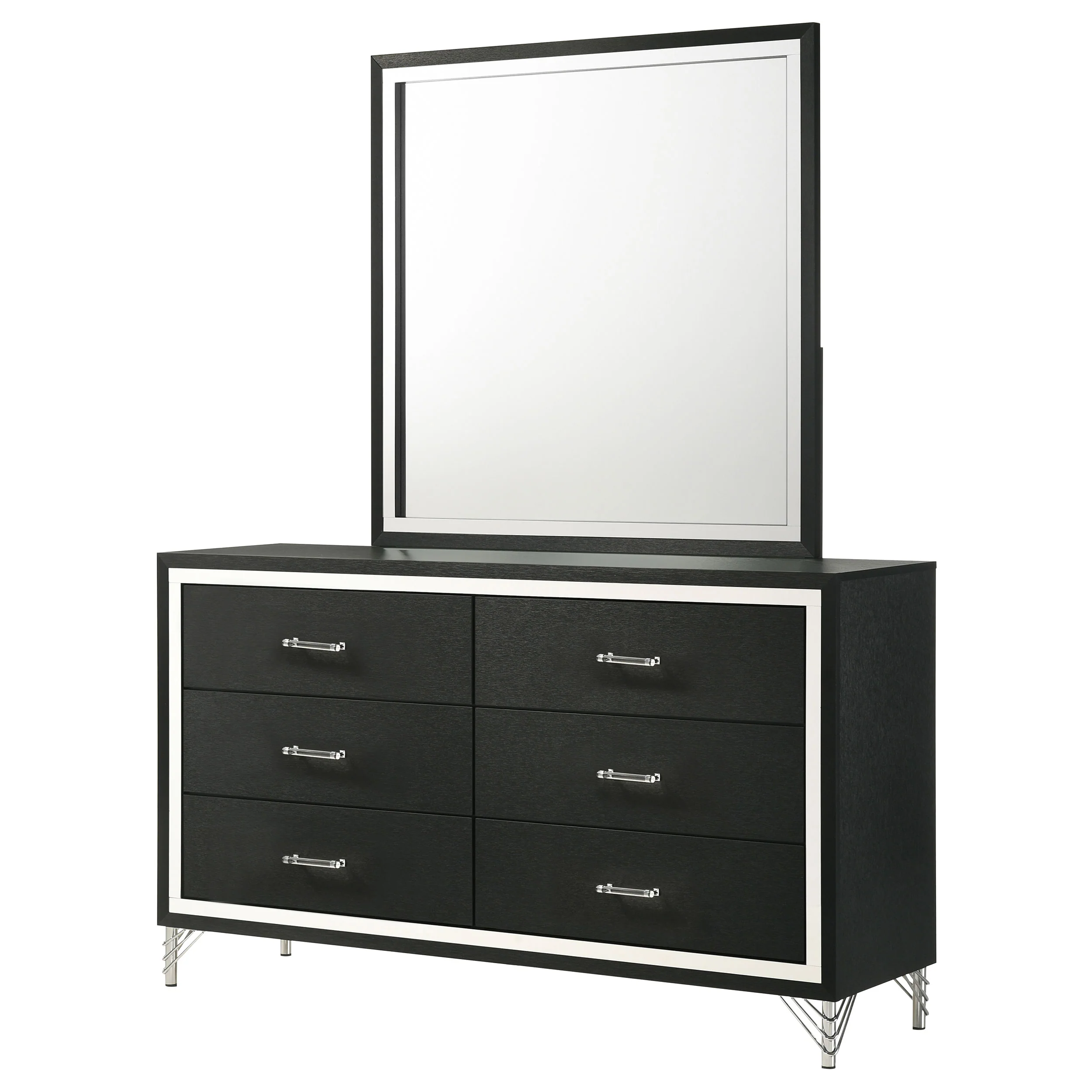 Lucia 6-Drawer Dresser and Mirror - Black - Image 4
