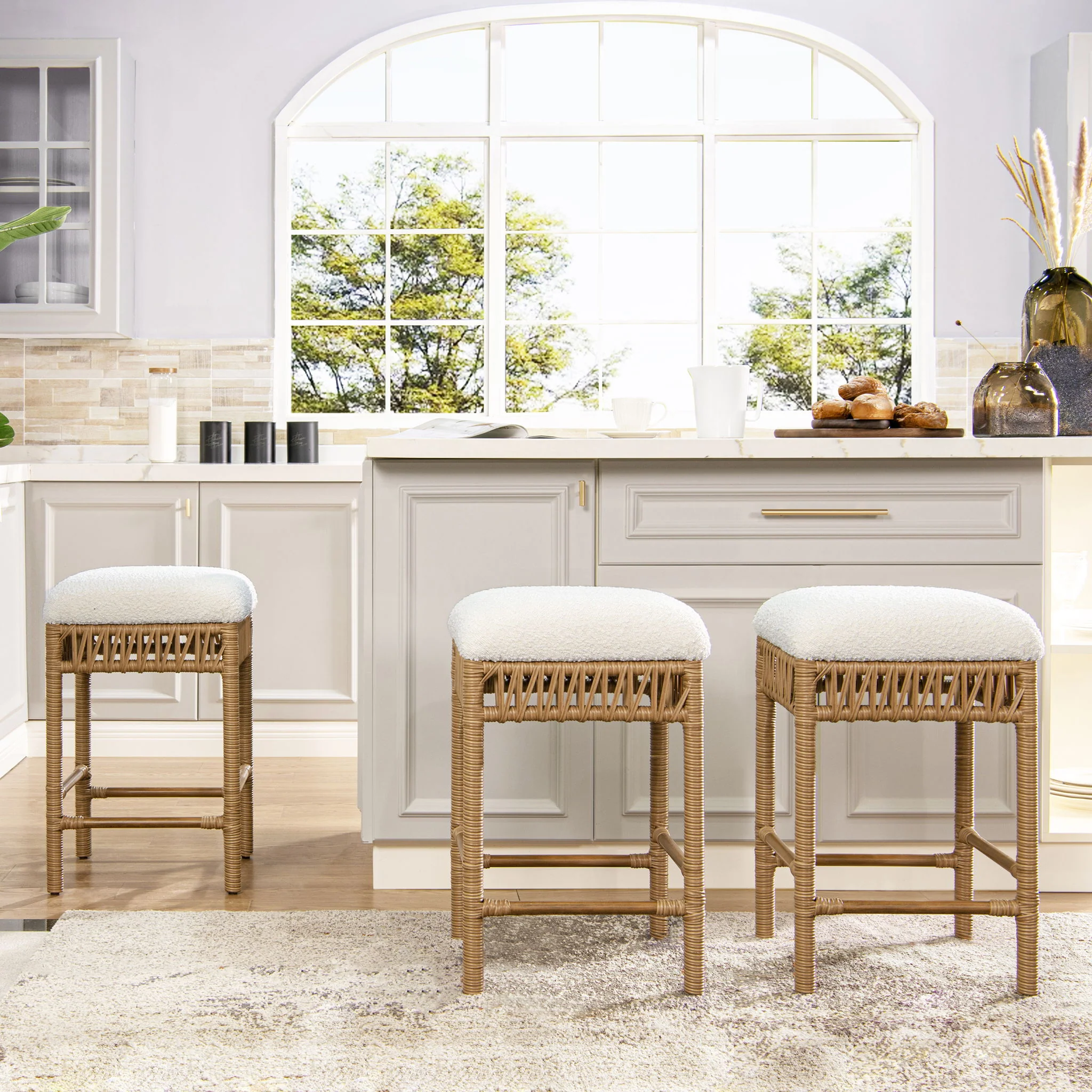 Lucia - Backless Upholstered Counter Stool With Frame - Ivory White - Image 7
