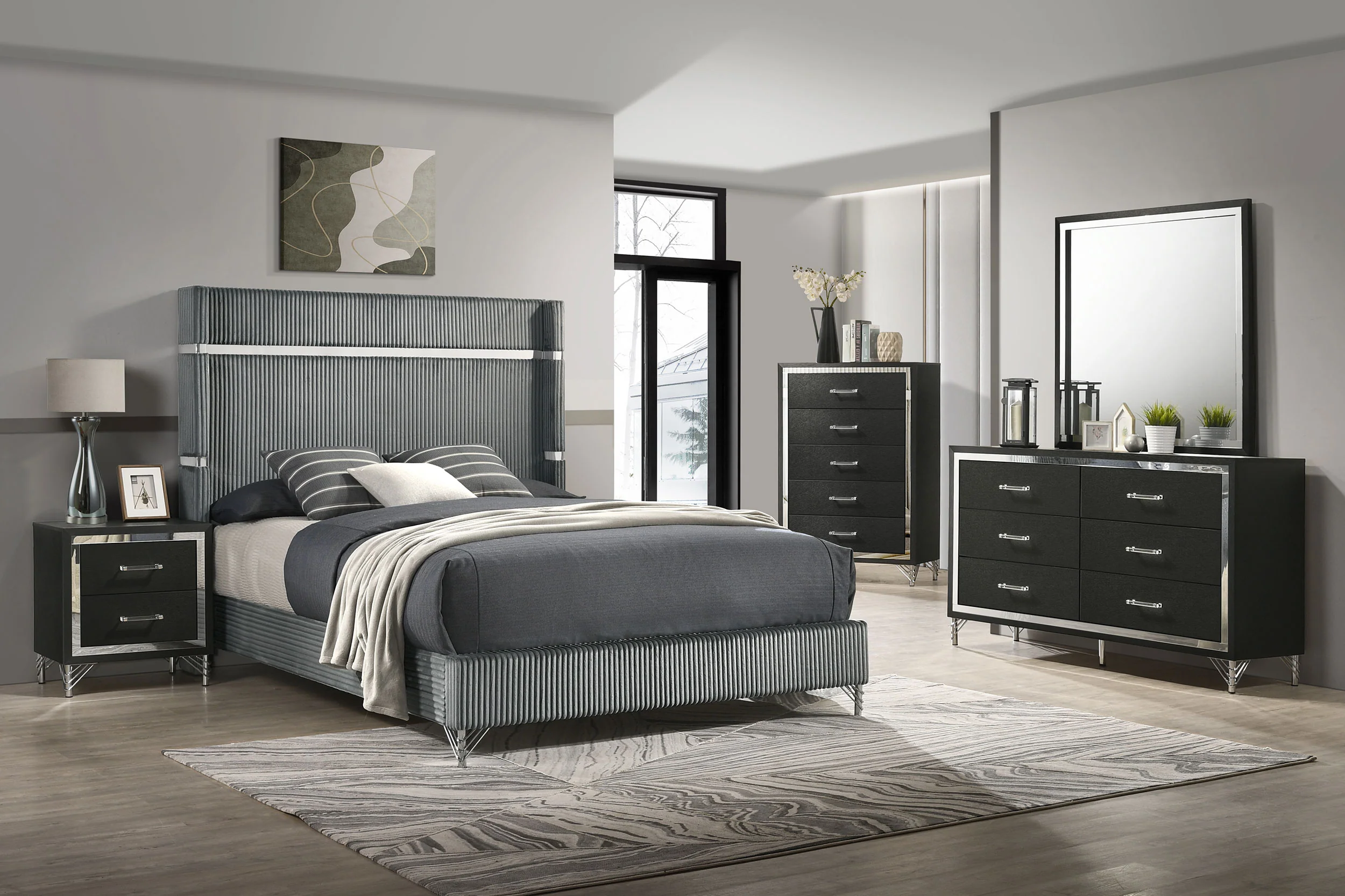 Lucia Dresser Mirror - Black with Chrome Trim - Image 6
