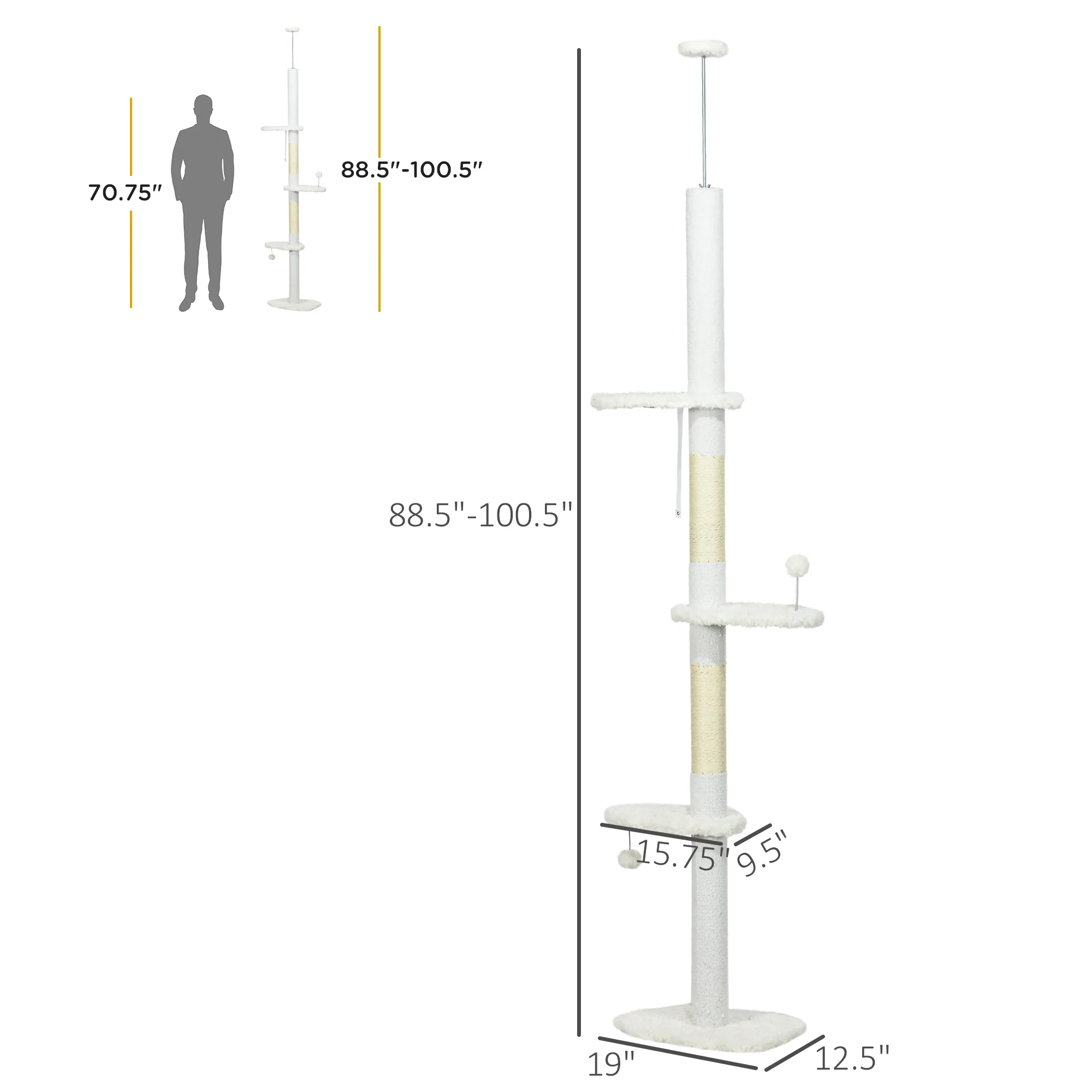 Luma 100-Inch Floor-to-Ceiling Cat Tree with Cloud Perches and Teddy Fleece - Image 3