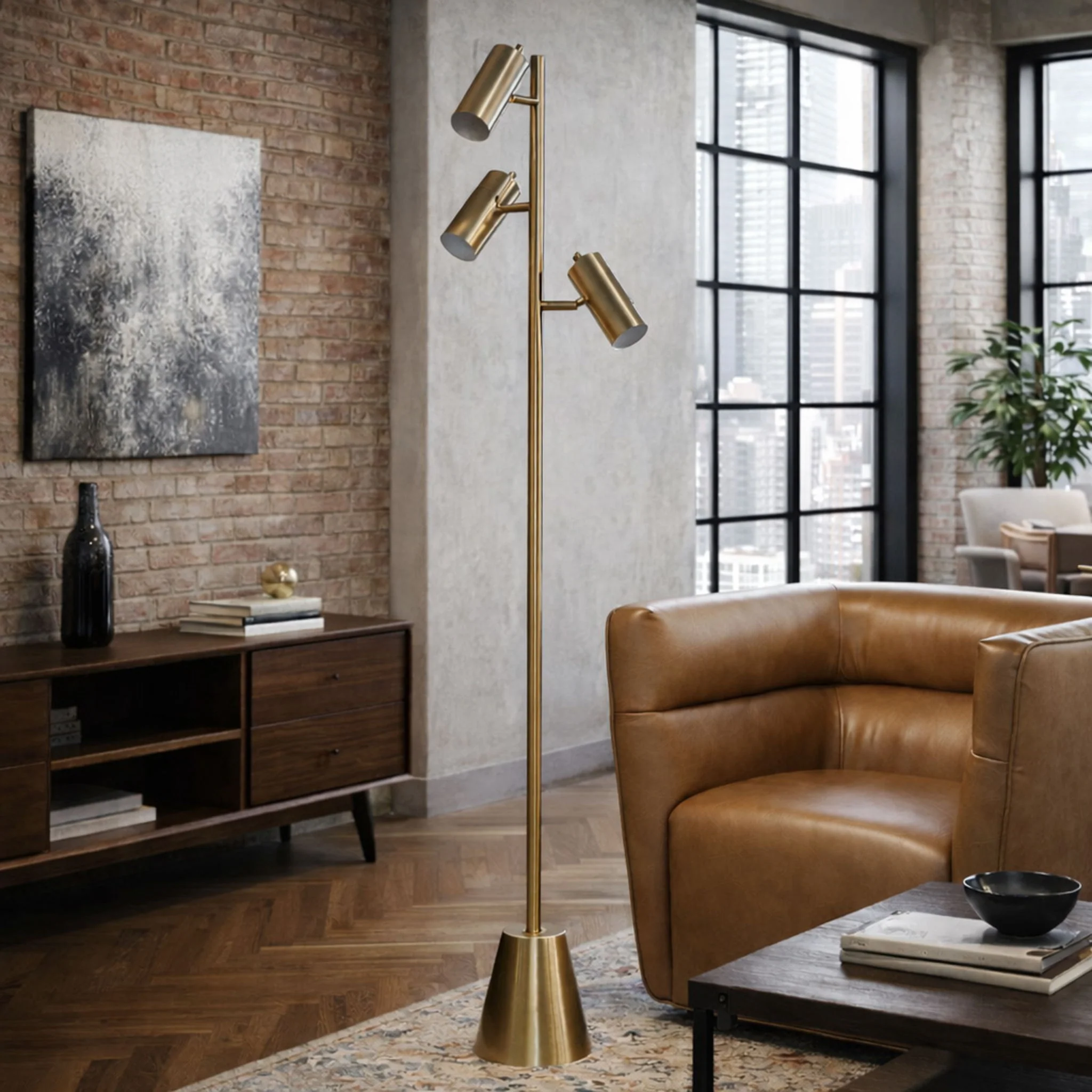 Lumina - Floor Lamp With Rotary Switch Triple Spots Cone Base - Gold - Image 7