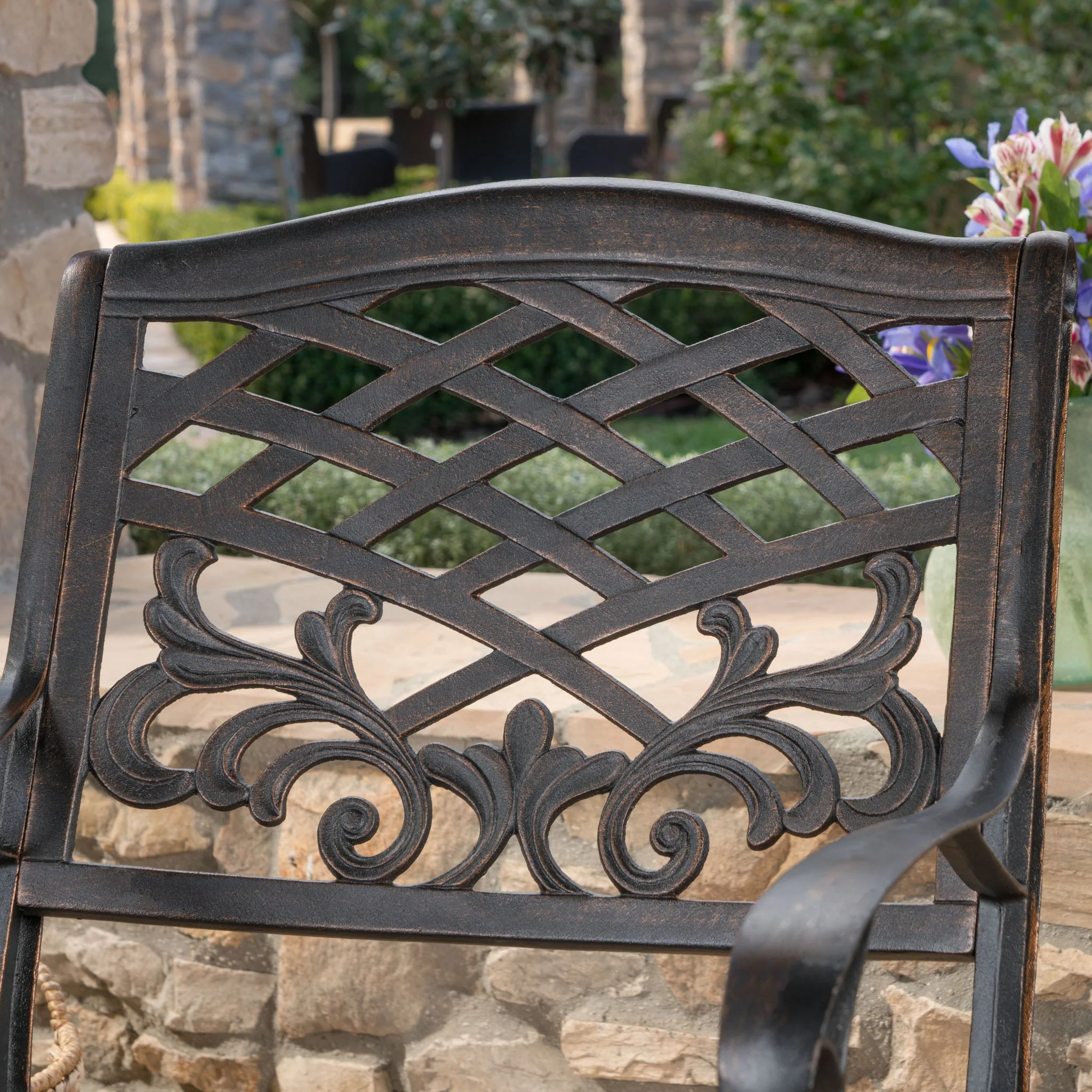 Luminea - Outdoor Aluminum Dining Chair With Scroll Design, Lattice Pattern And Cabriole Legs - Copper - Image 3