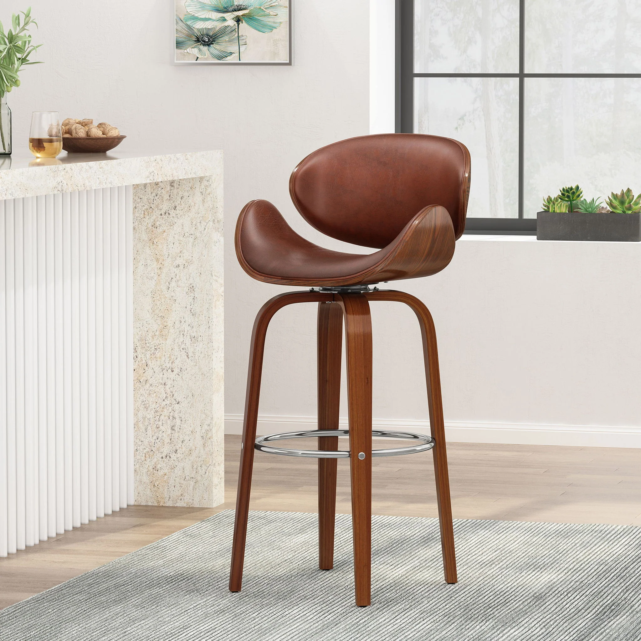 Lumos - Mid Century Modern Upholstered Swivel Barstool - Image 25