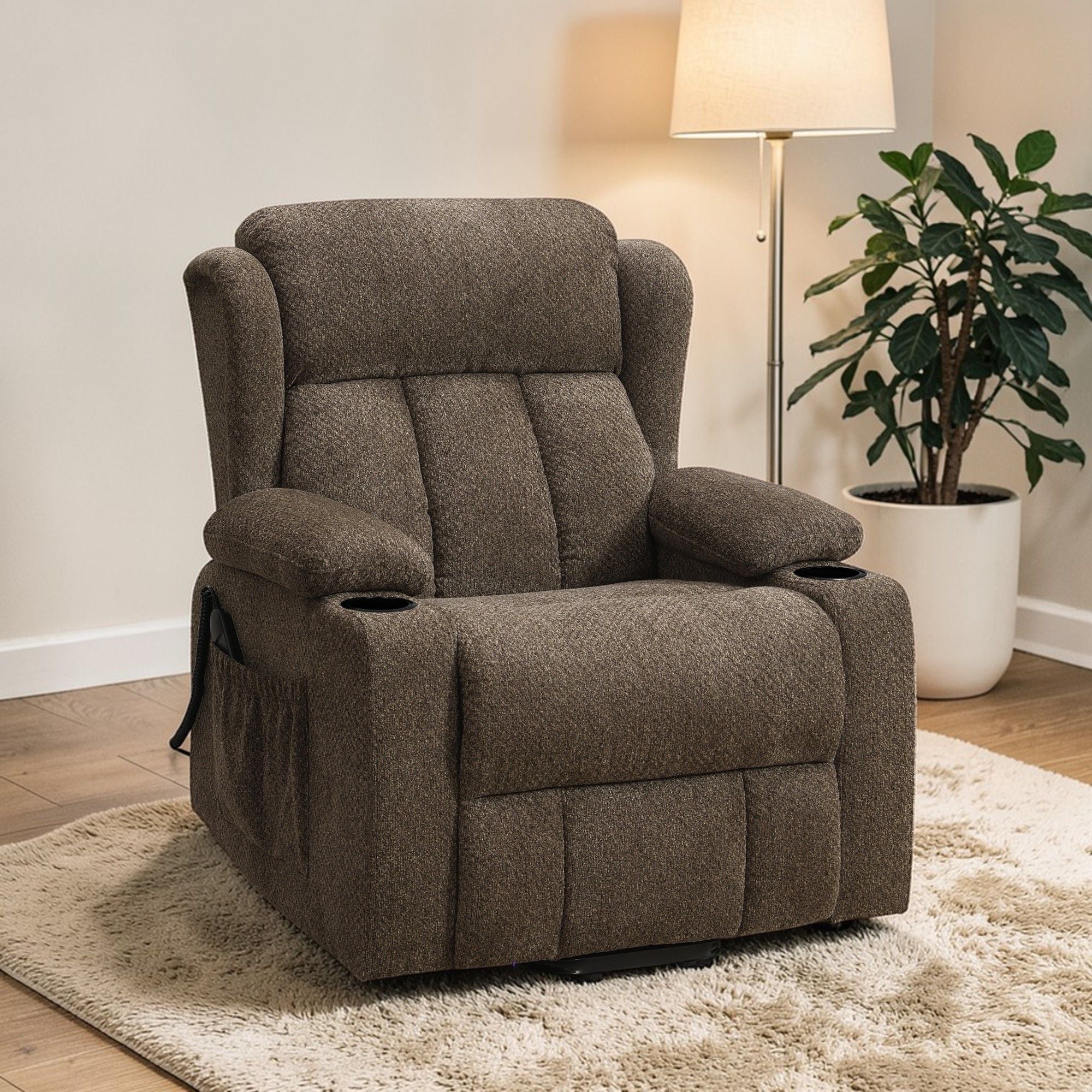 Lusio - Power Motion Recliner With Lift & Cup Holder - Brown - Image 3