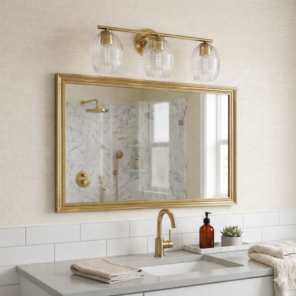 Luster - 3 Lights Vanity With Clear For Bathrooms Above Mirror Wall Lamp Satin - Clear / Gold - Image 8