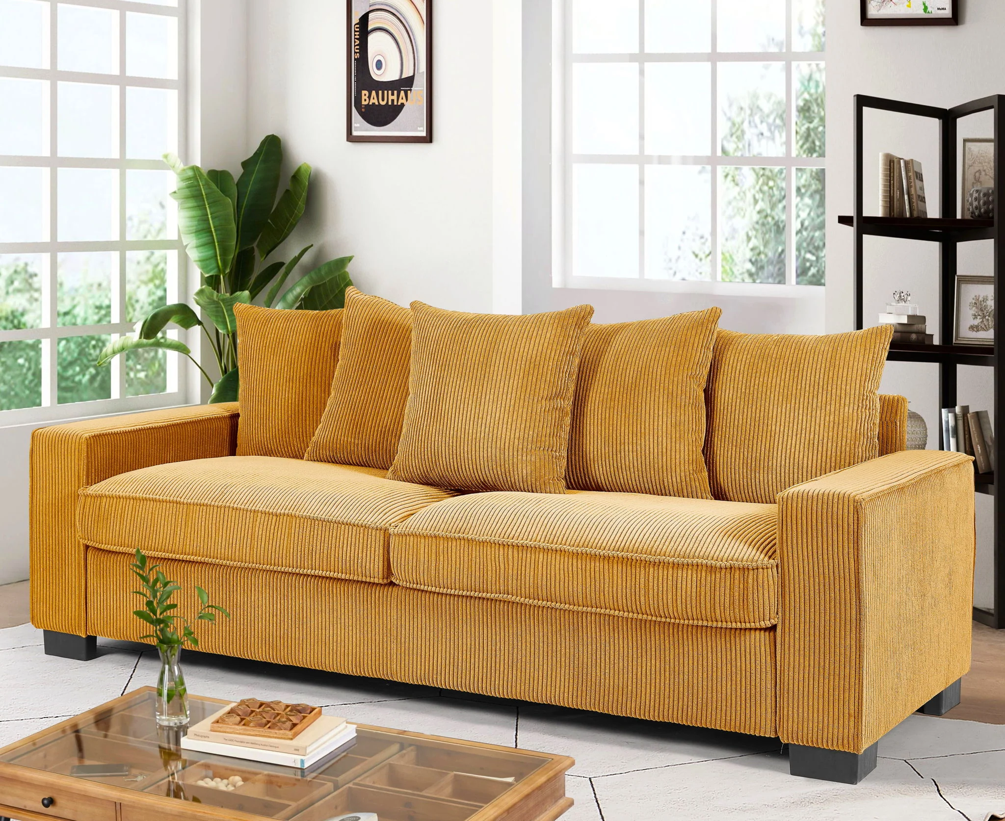 Luxe Sofa With 5 Matching Toss Pillows, Sleek Design, Spacious And Comfortable 3 Seater Couch - Image 4