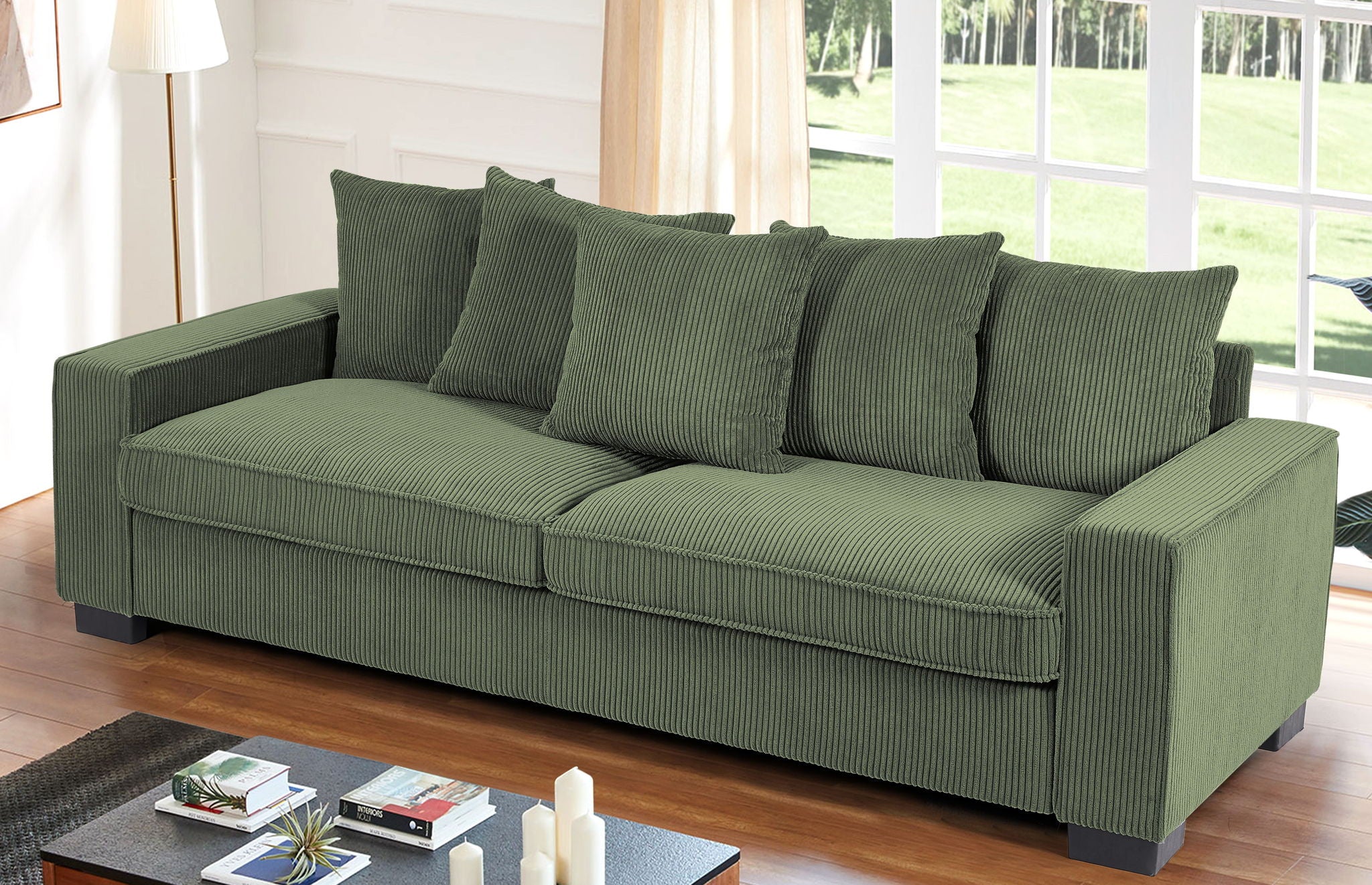 Luxe Sofa With 5 Matching Toss Pillows, Sleek Design, Spacious And Comfortable 3 Seater Couch - Image 9