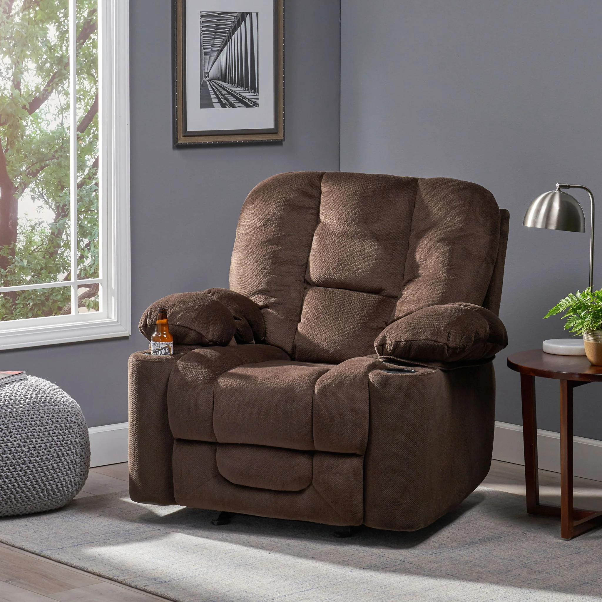 Luxurious Manual Recliner Chair With Skin-Friendly Fabric And Dual Cup Holders - Image 6