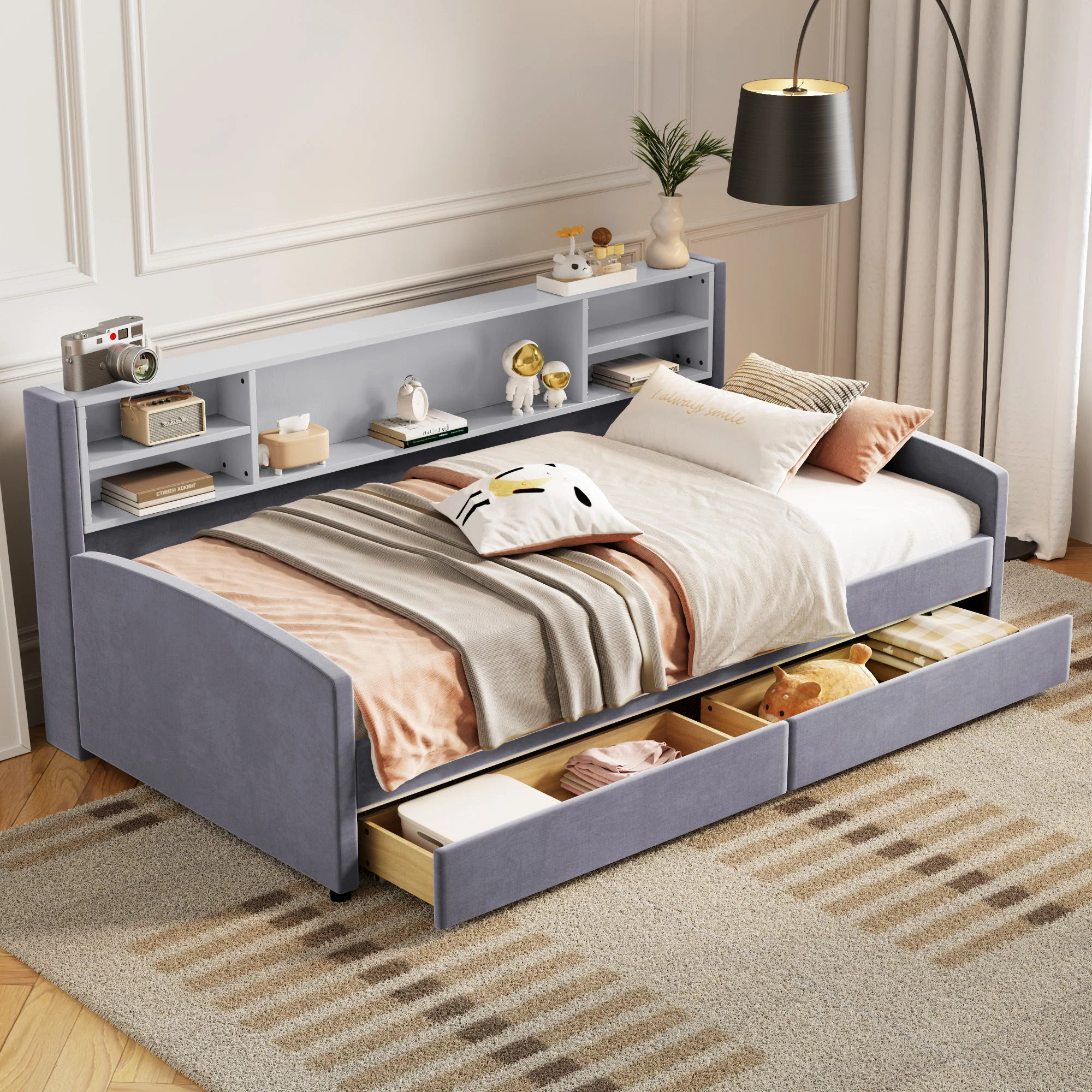 Luxurious Upholstered Platform Bed With Storage Drawers - Image 10
