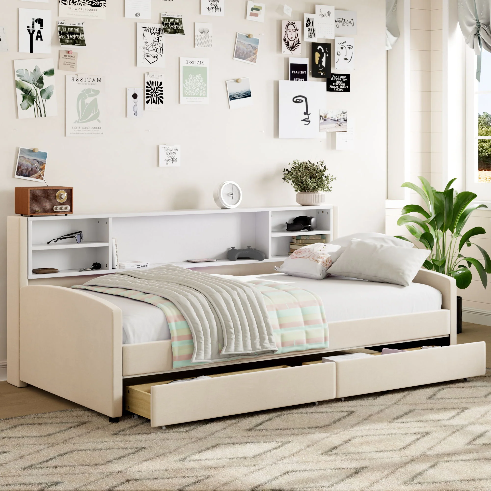 Luxurious Upholstered Platform Bed With Storage Drawers - Image 11