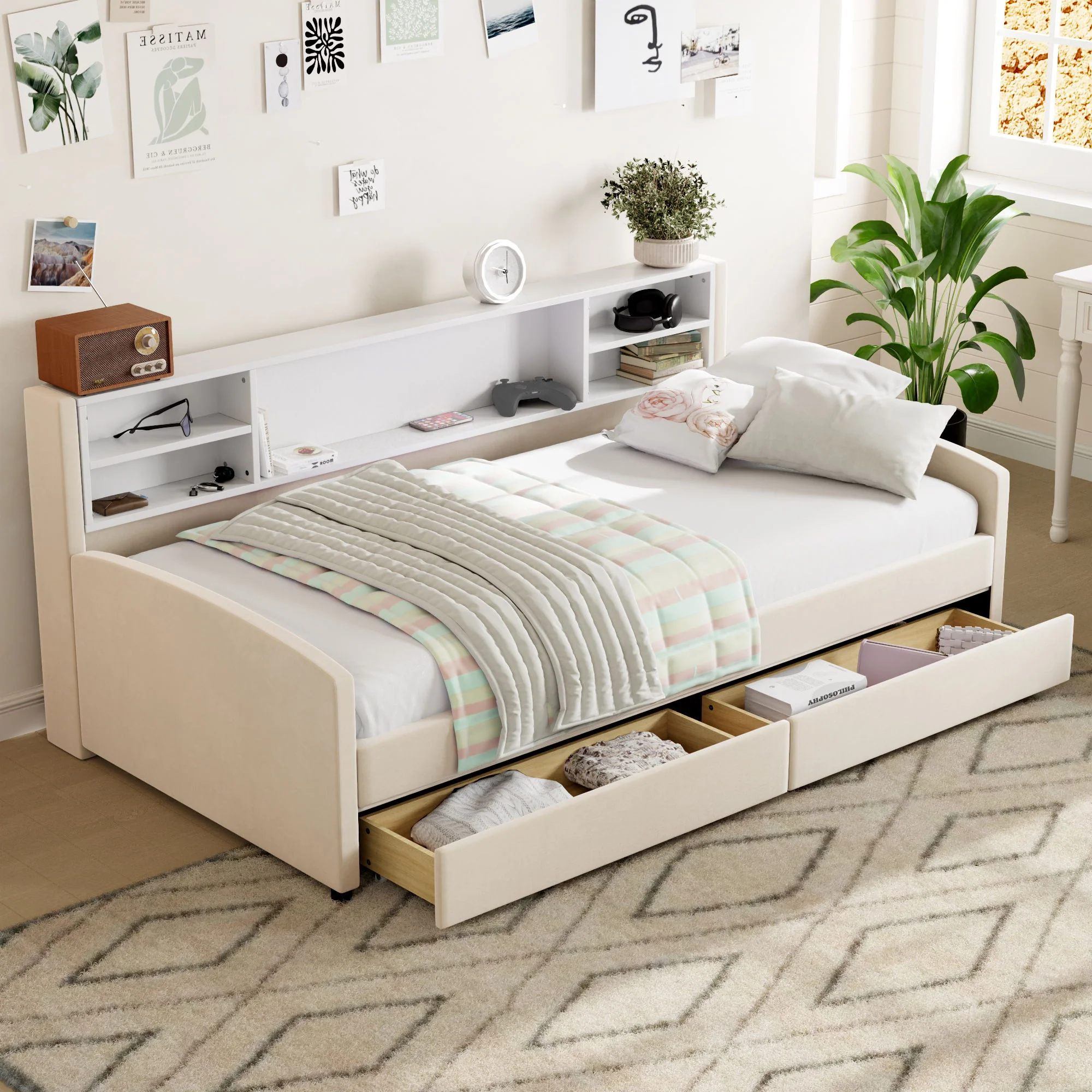 Luxurious Upholstered Platform Bed With Storage Drawers - Image 17