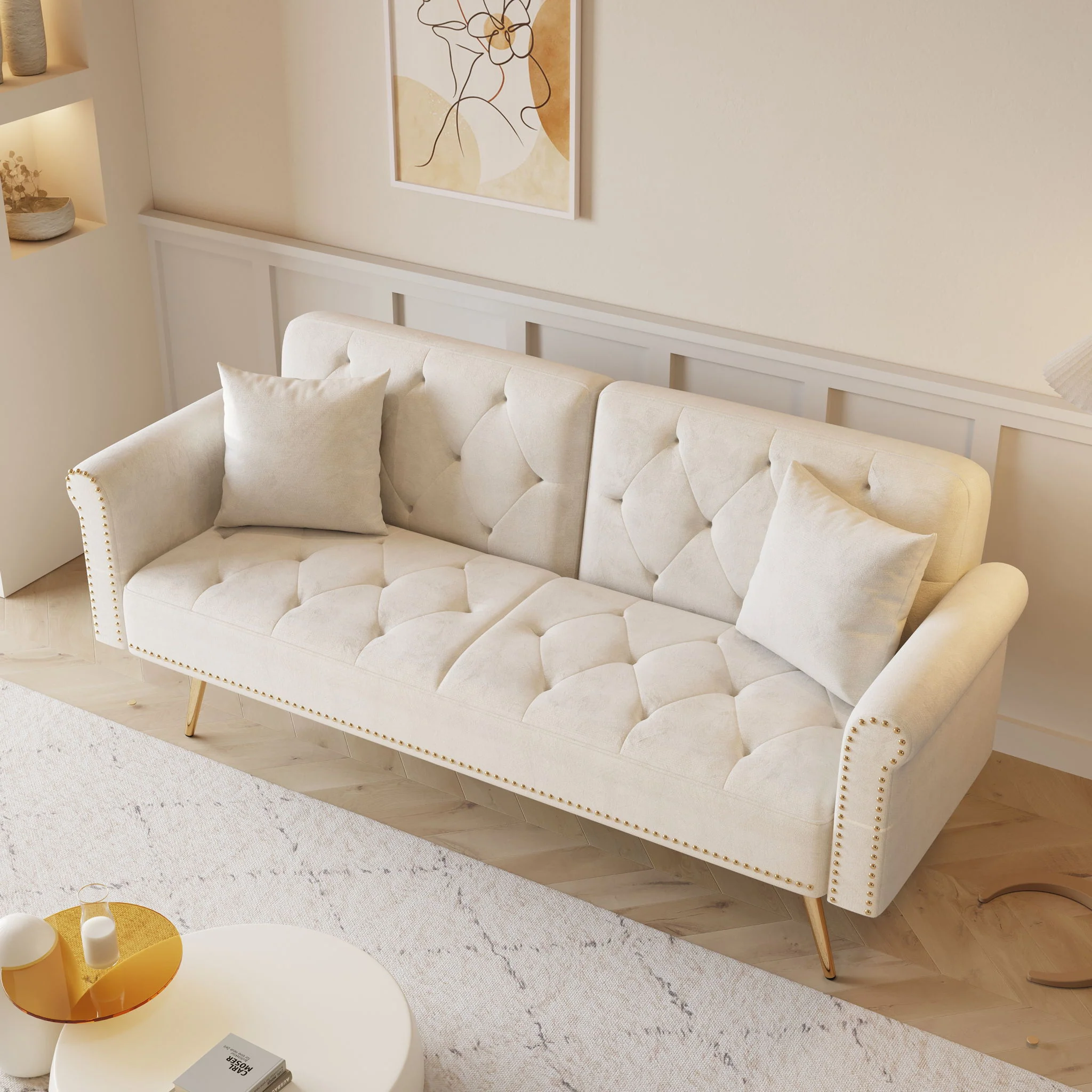 Luxurious Sofa Bed With Nail Head Trim And Matching Pillow - Image 6