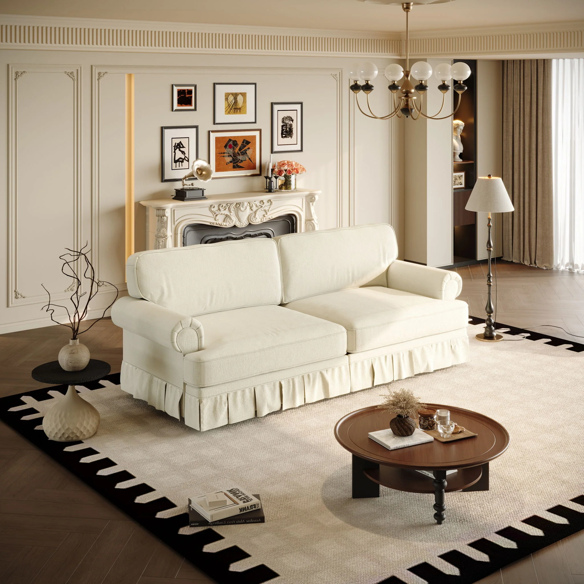 Luxuriously Comfortable Cloud Couch Sofa With Elegant Rolled Arms & Pleated Skirt Design - Image 27