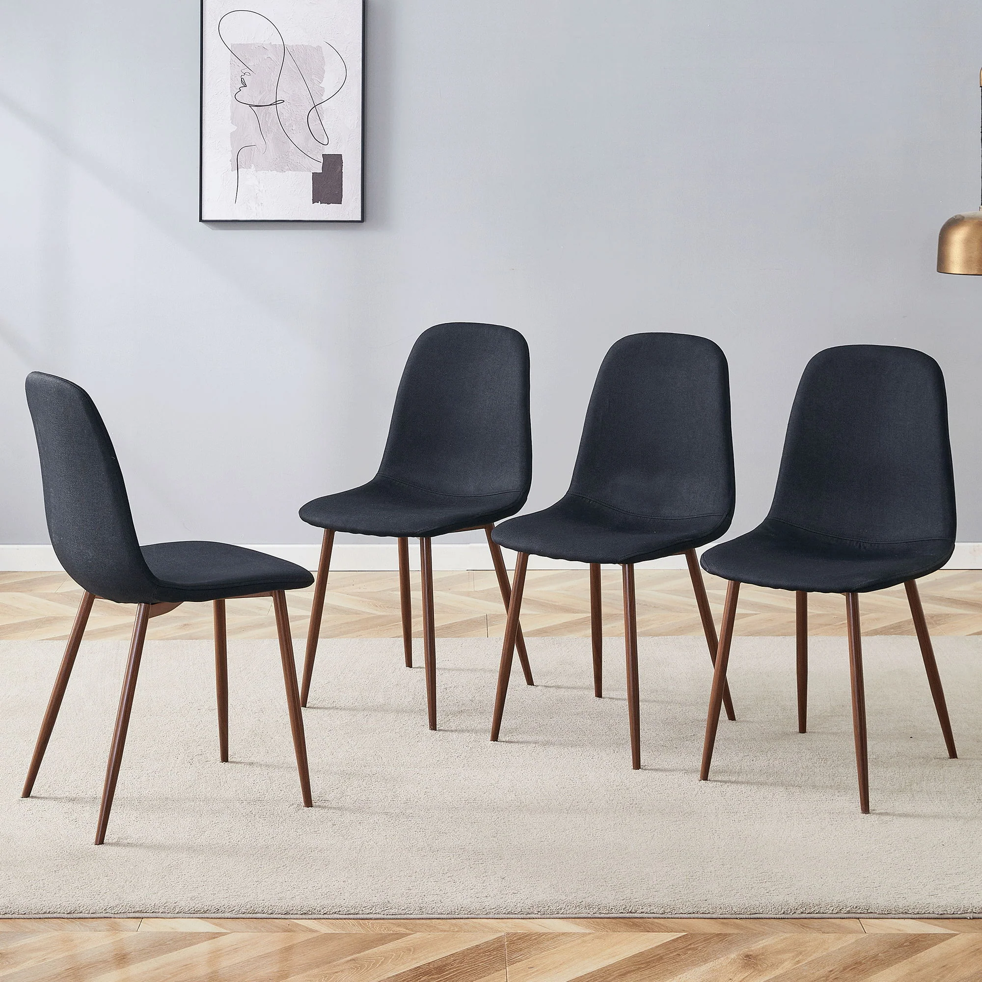 Luxury Simple Chair (Set of 4) Linen Cotton High Resilience Dining Chair With Metal Color Leg - Black / Walnut - Image 4