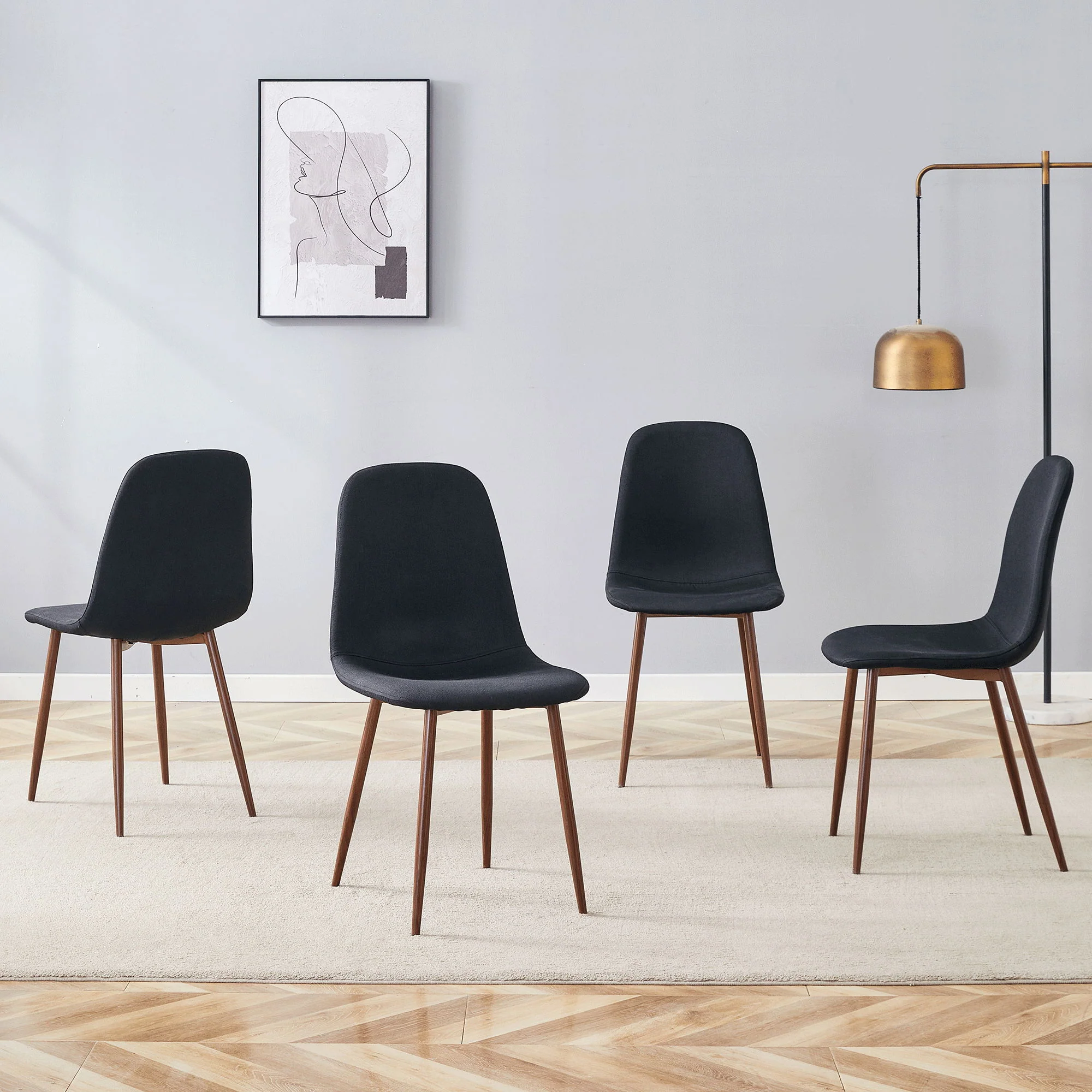 Luxury Simple Chair (Set of 4) Linen Cotton High Resilience Dining Chair With Metal Color Leg - Black / Walnut - Image 8