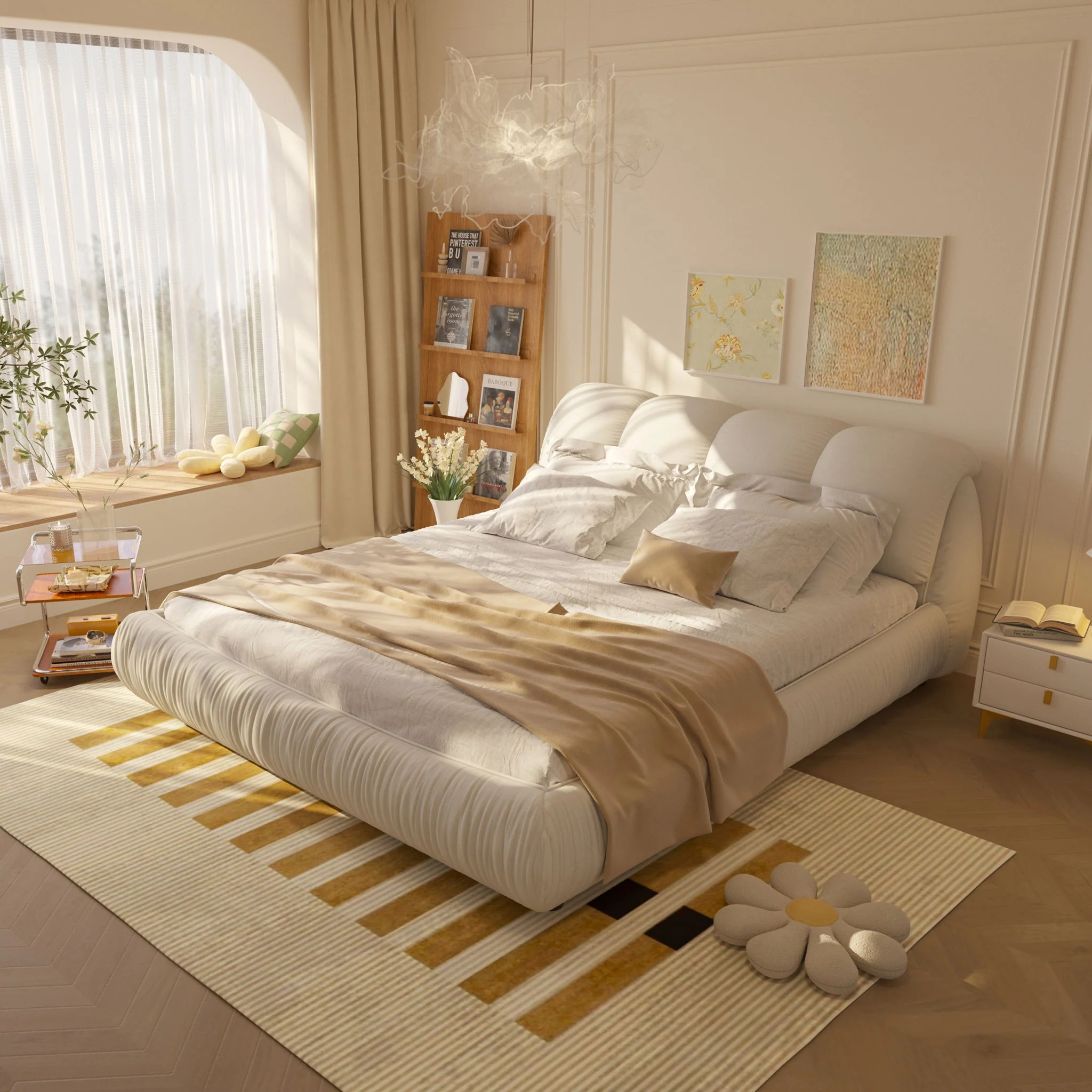 Luxury Upholstered Platform Bed With Oversized Padded Backrest And Solid Wood Frame - Image 29