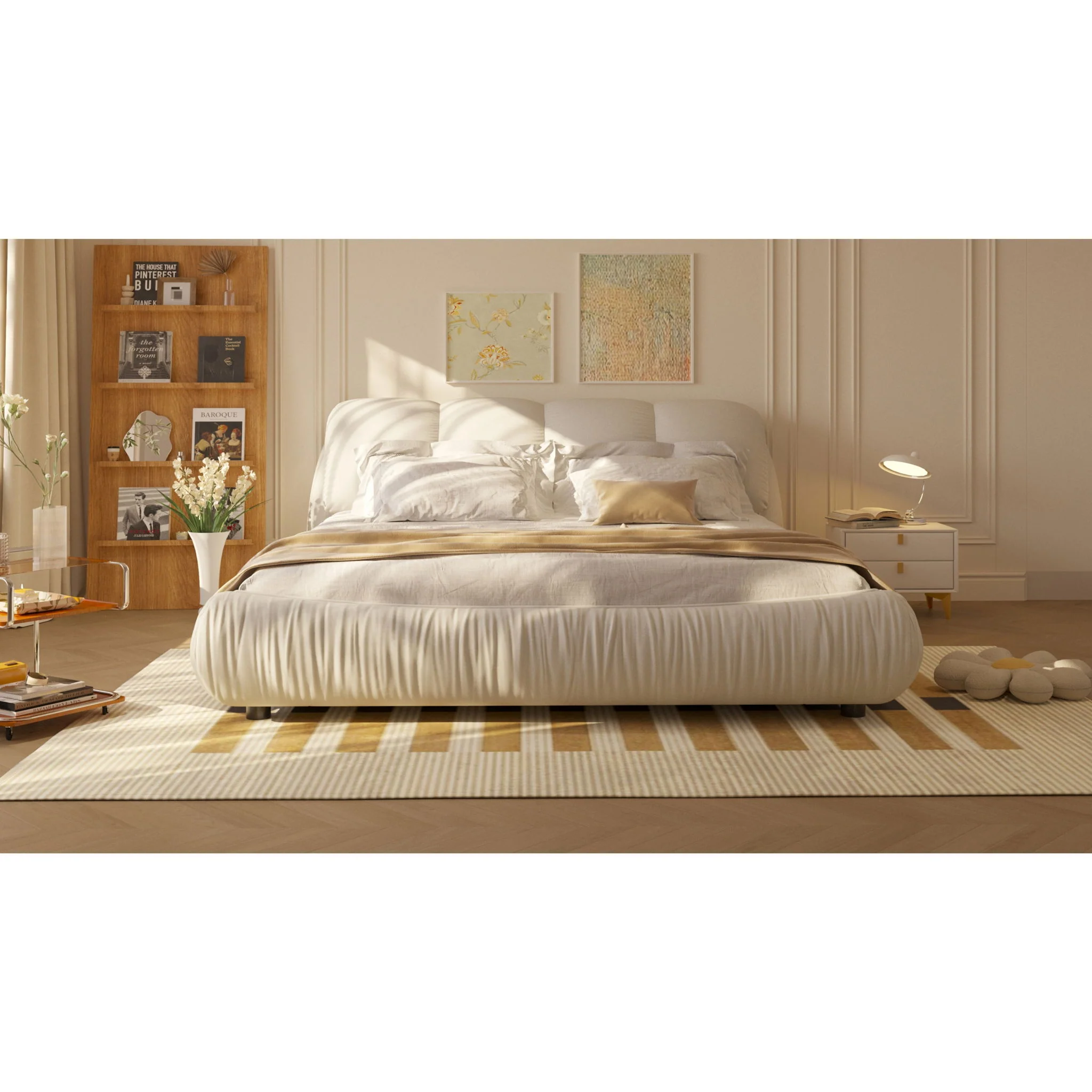 Luxury Upholstered Platform Bed With Oversized Padded Backrest And Solid Wood Frame - Image 70