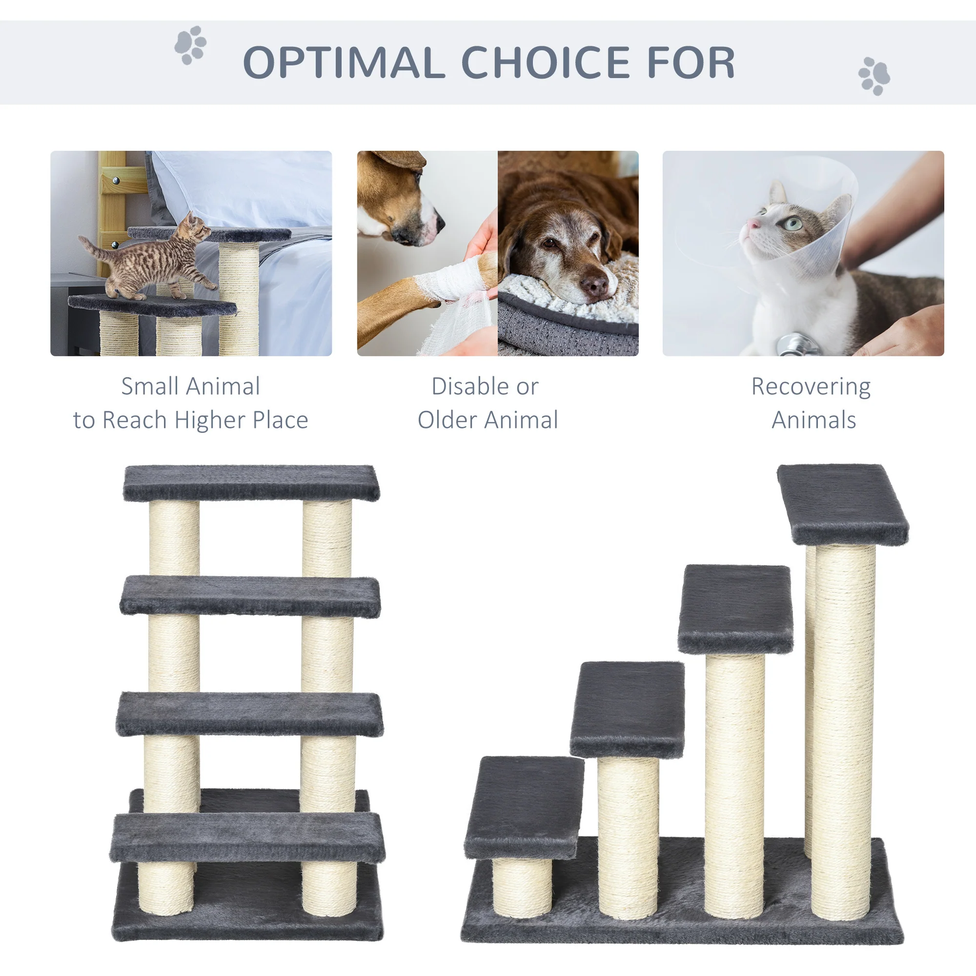 Lyra 23" 4-Step Stair Shaped Cat Tree with Sisal Scratching Post - Gray - Image 8