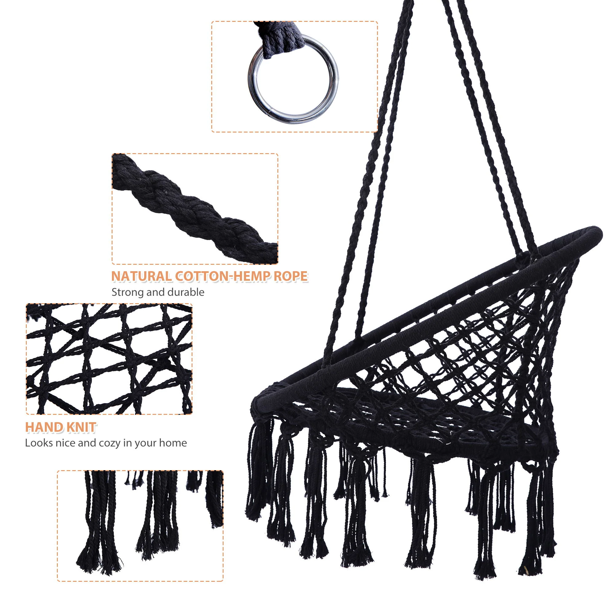 Macrame Hanging Hammock Chair, Rope Swing For Indoor And Outdoor Use - Image 7