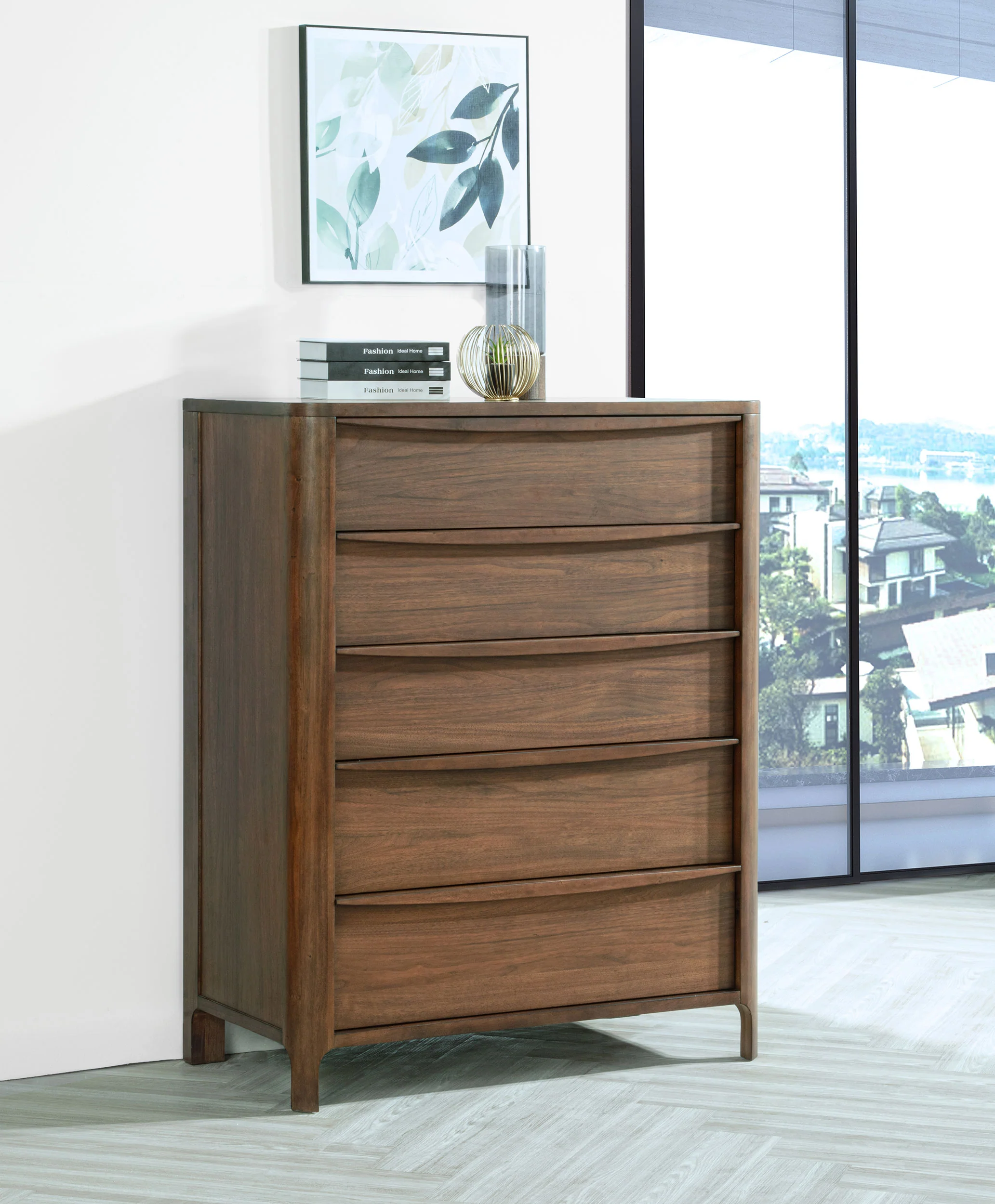 Maderia 5-Drawer Chest of Drawers Walnut - Image 4