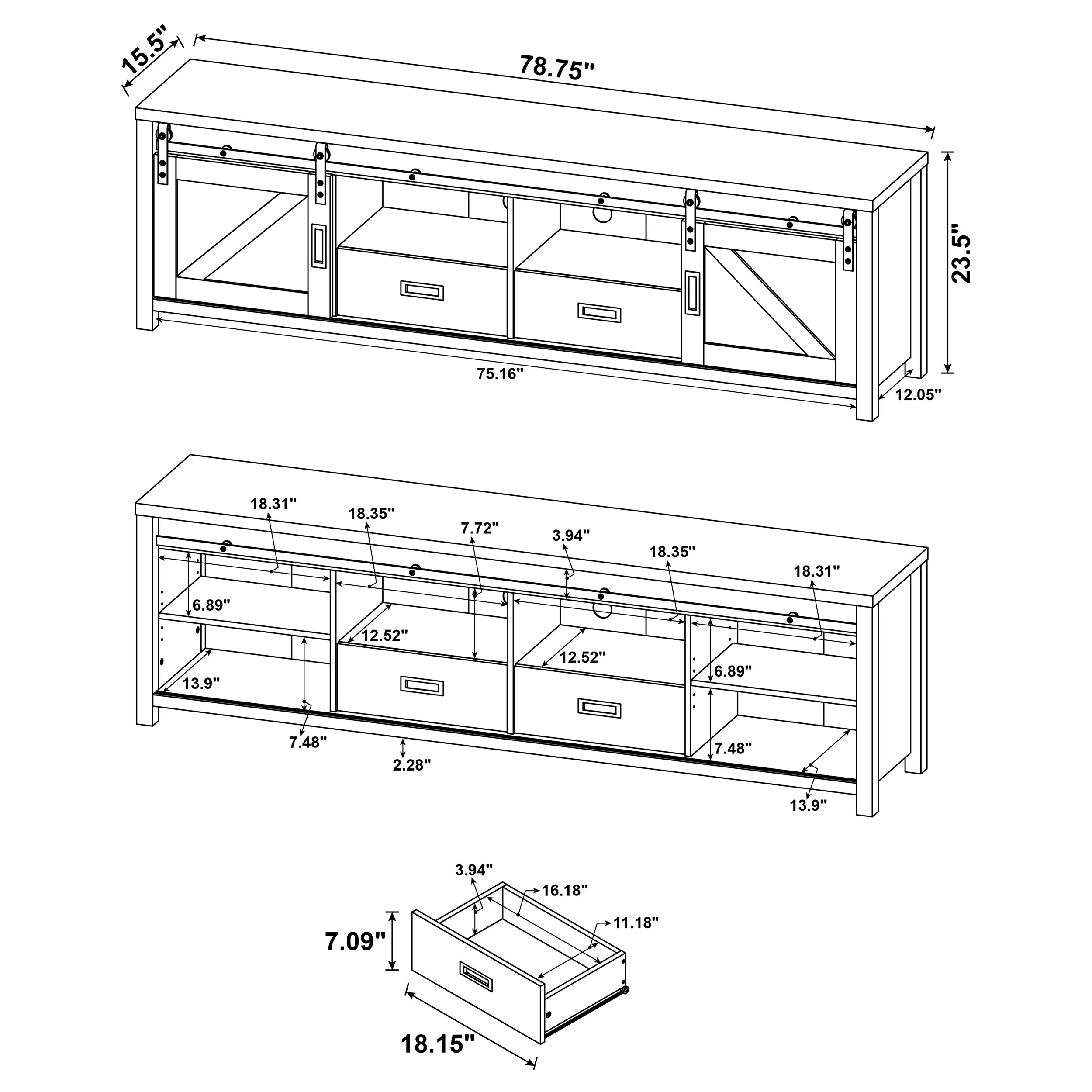 Madra 2-Door TV Stand, Dark Pine, 79-inch - Image 11