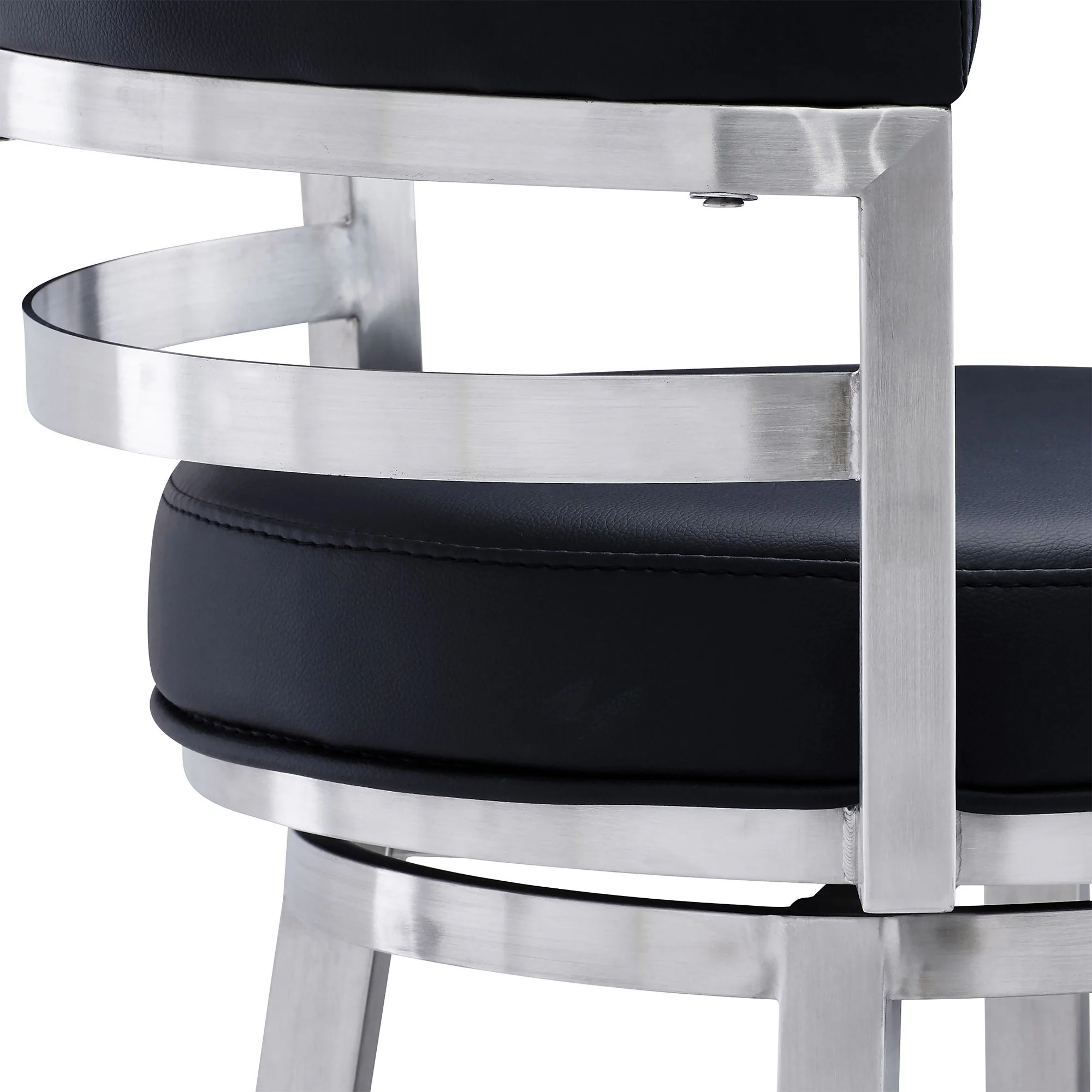 Madrid - 26" Counter Height Swivel Black Faux Leather And Brushed Stainless Steel Bar Stool - Image 3