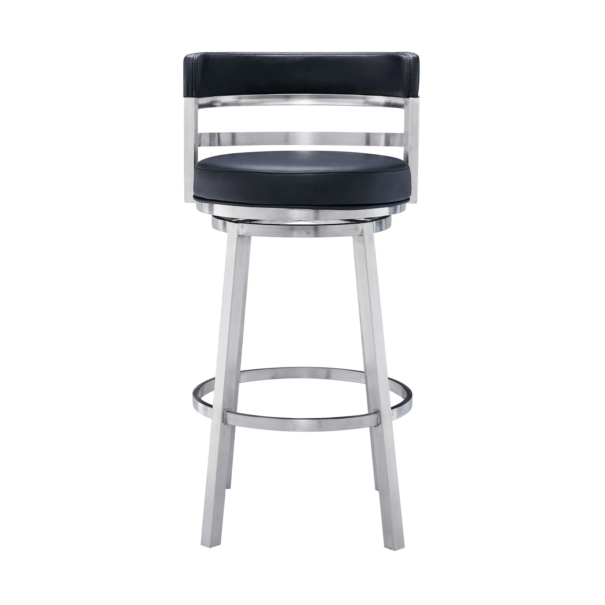 Madrid - 26" Counter Height Swivel Black Faux Leather And Brushed Stainless Steel Bar Stool - Image 7