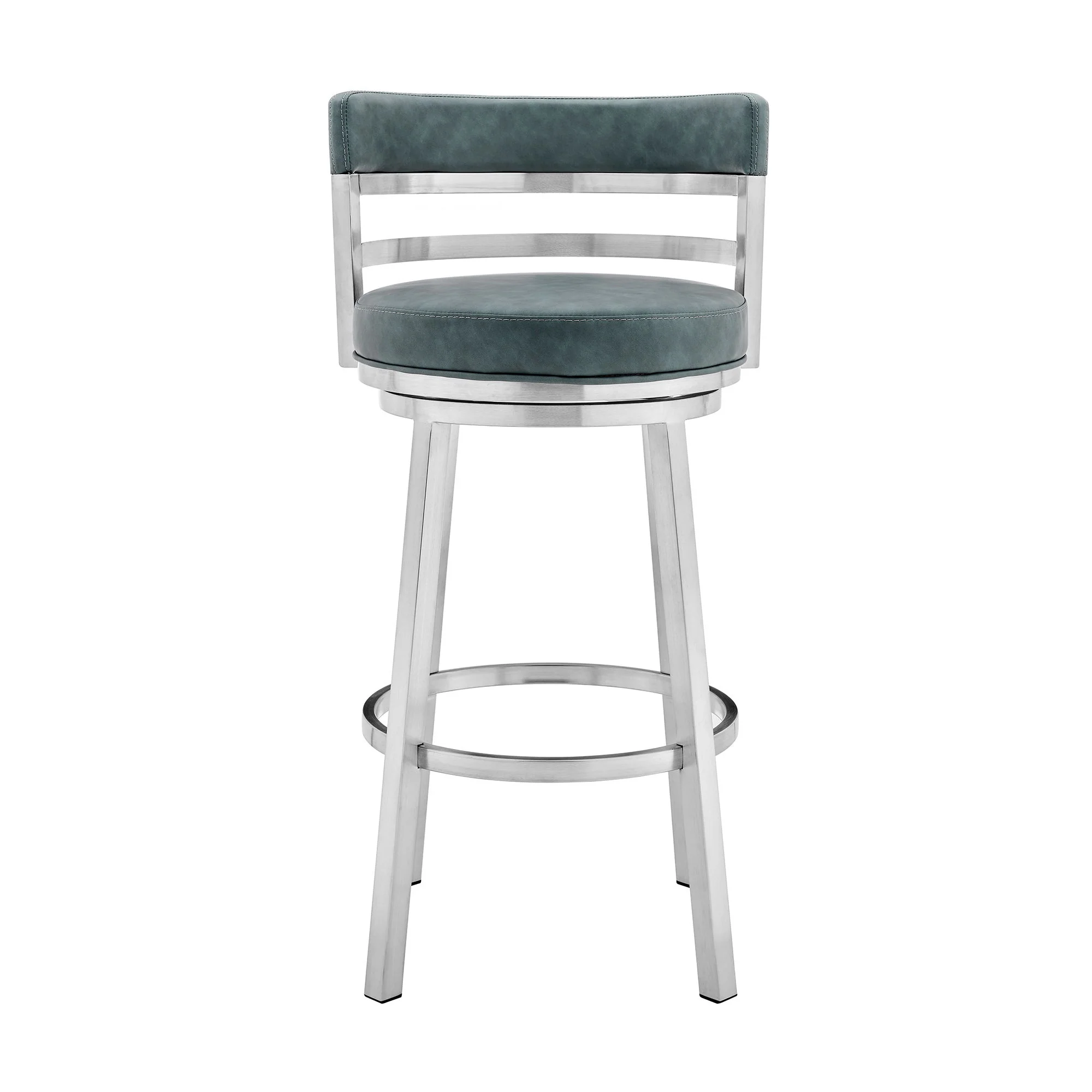 Madrid - 26" Counter Height Swivel Blue Faux Leather And Brushed Stainless Steel Bar Stool - Image 5