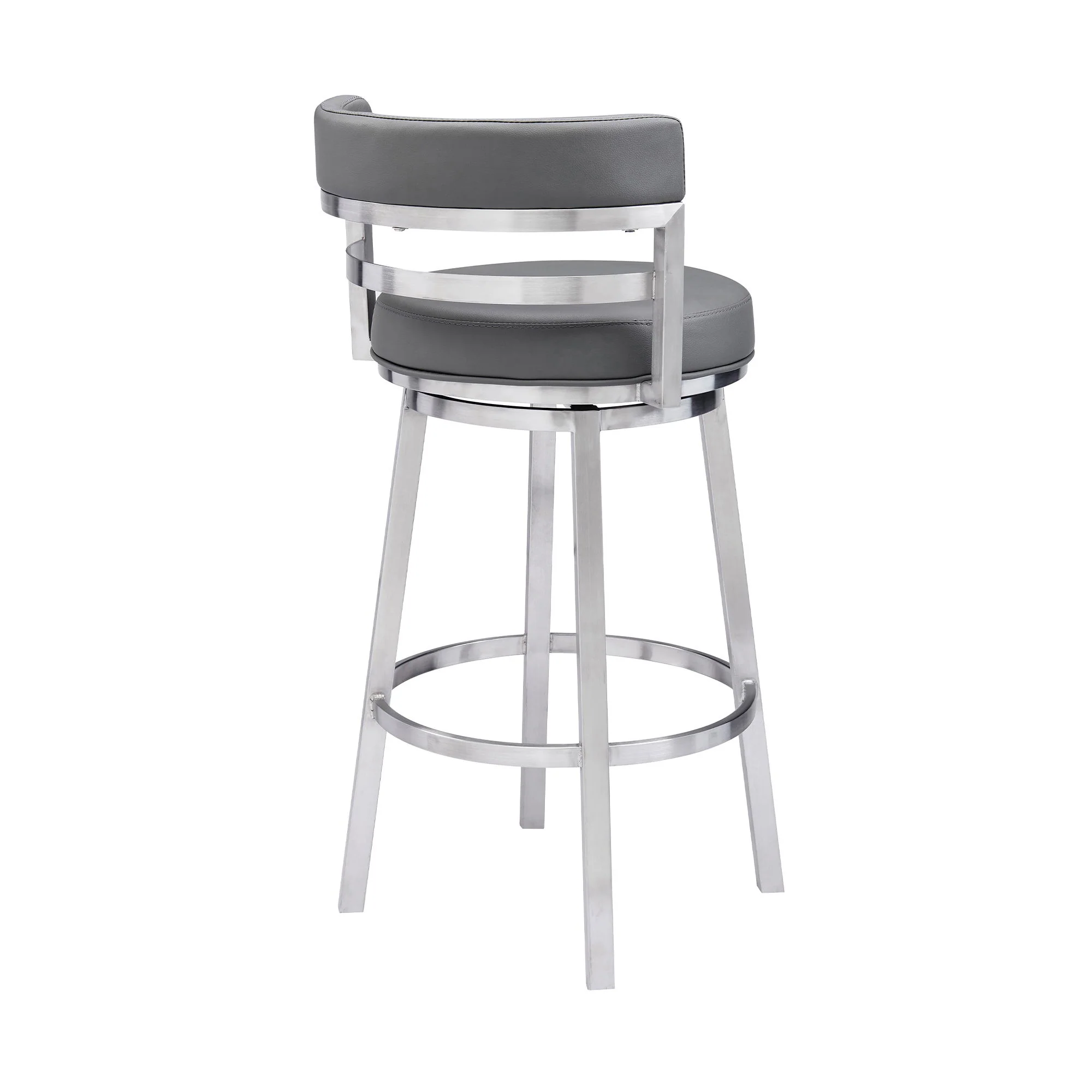 Madrid - 26" Counter Height Swivel Gray Faux Leather And Brushed Stainless Steel Bar Stool - Image 6
