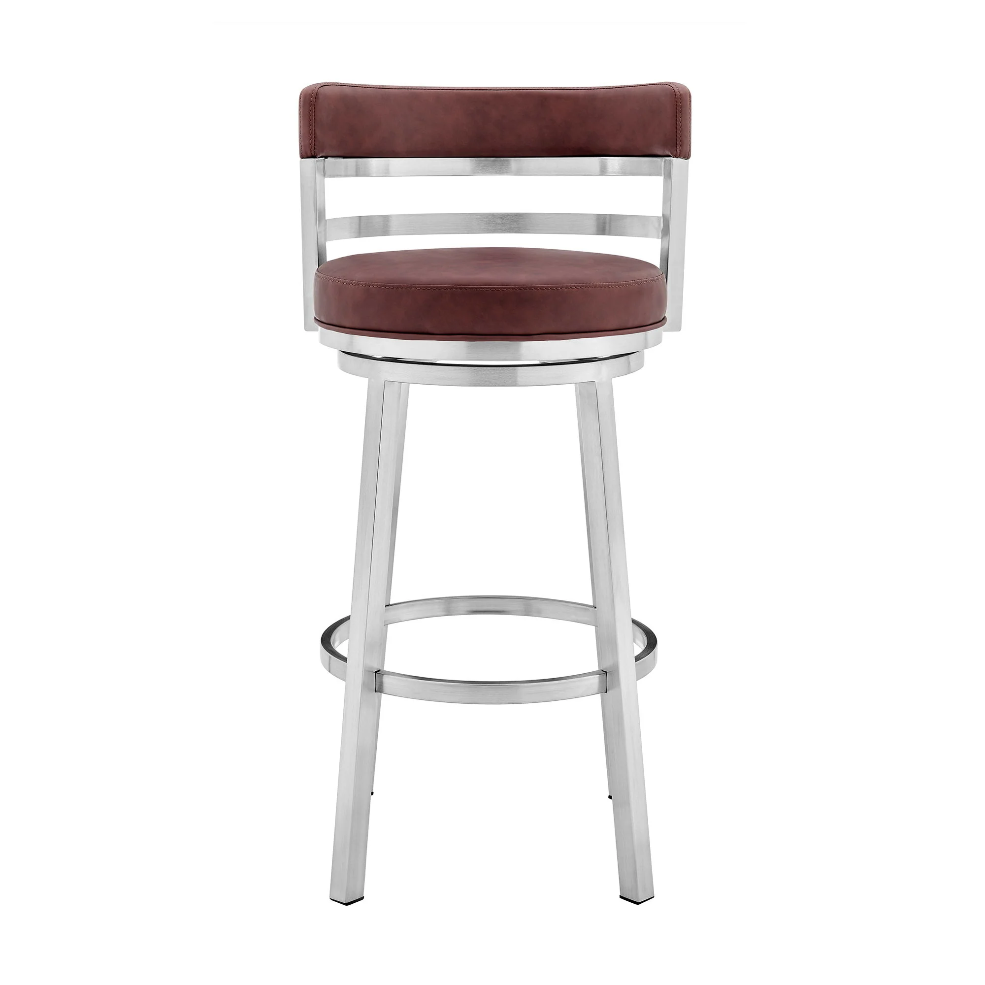 Madrid - 26" Counter Height Swivel Red Faux Leather And Brushed Stainless Steel Bar Stool - Image 2