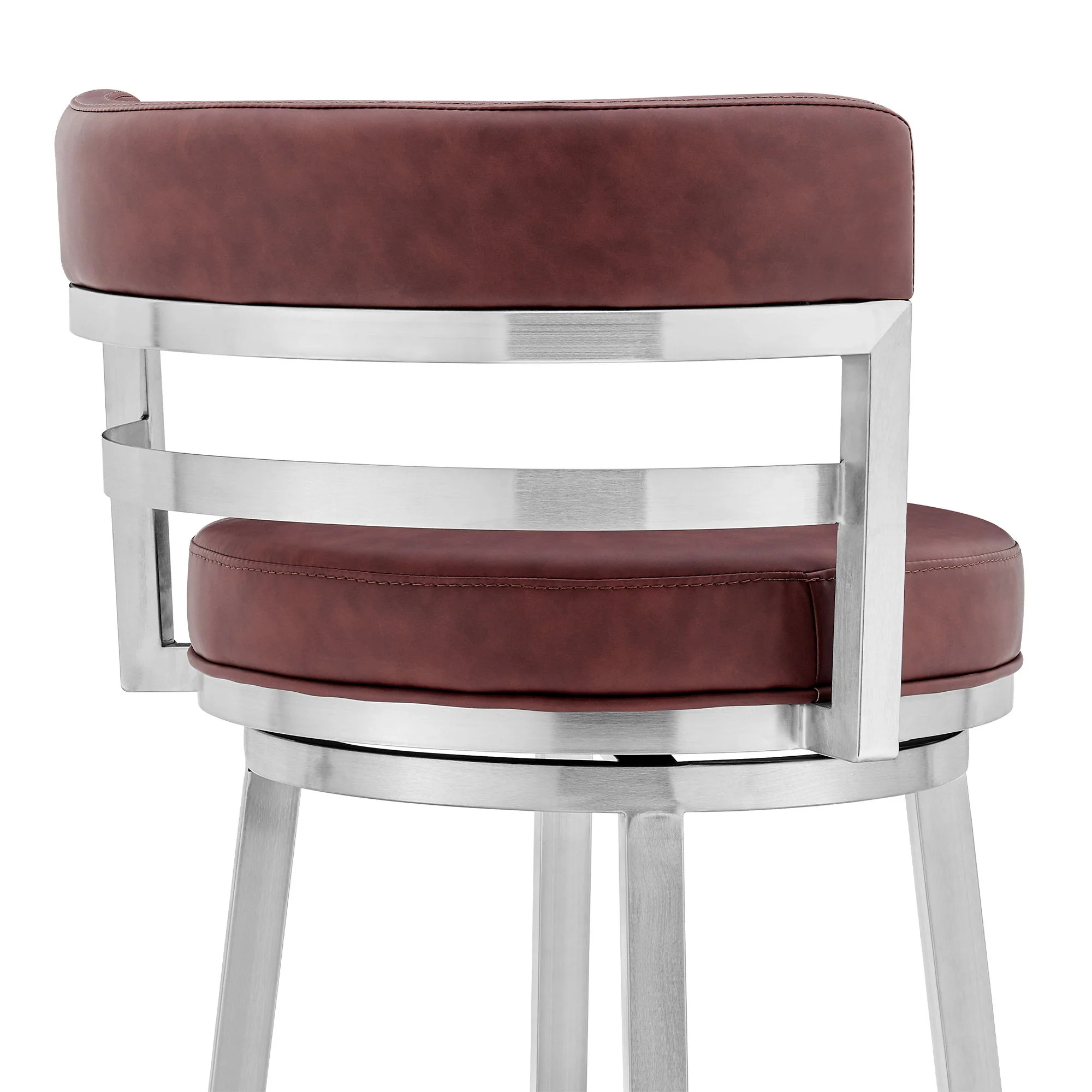 Madrid - 26" Counter Height Swivel Red Faux Leather And Brushed Stainless Steel Bar Stool - Image 9