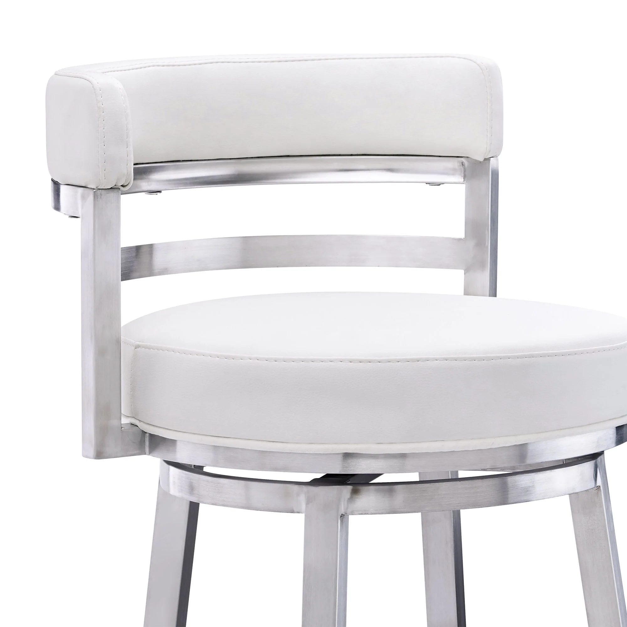 Madrid - 26" Counter Height Swivel White Faux Leather And Brushed Stainless Steel Bar Stool - Image 2