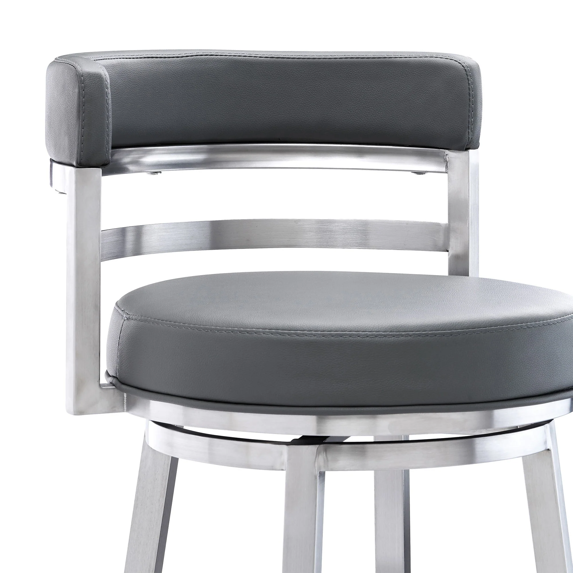 Madrid - 30" Bar Height Swivel Gray Faux Leather And Brushed Stainless Steel Bar Stool - Image 7