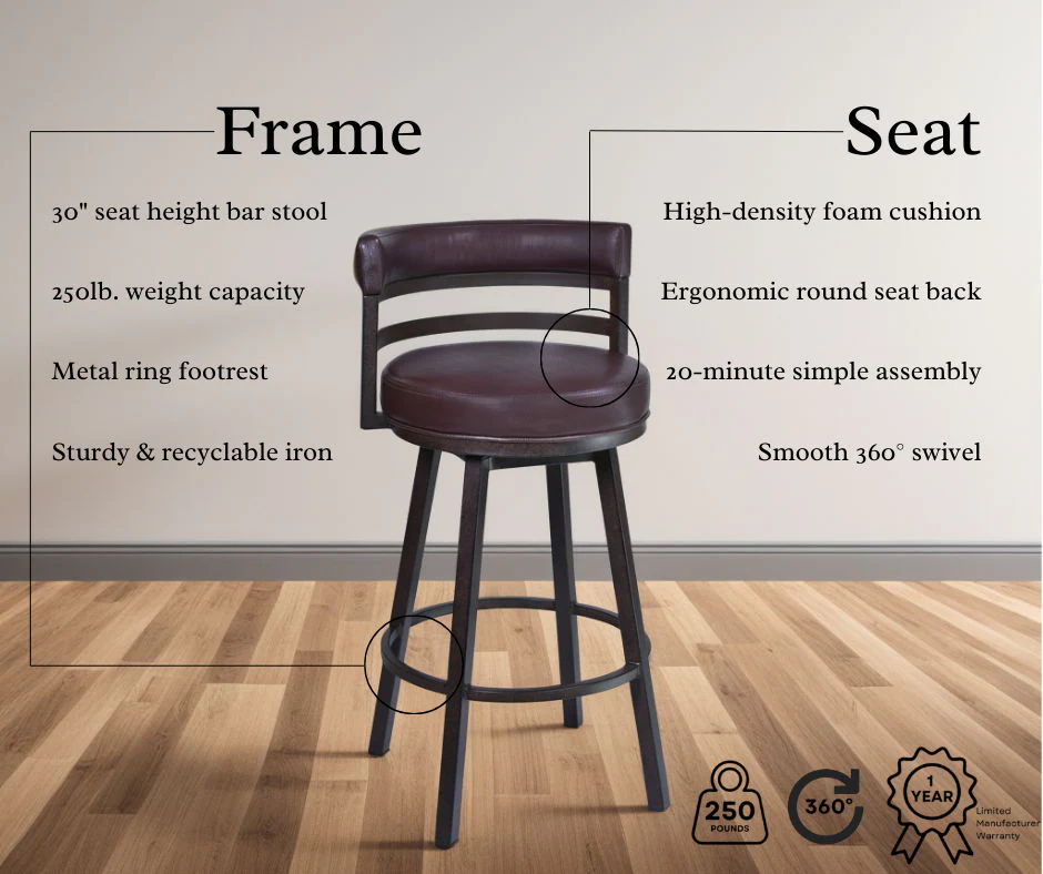 Madrid - 30" Barstool - Auburn Bay Finish With Brown Pu Upholstery - Image 8