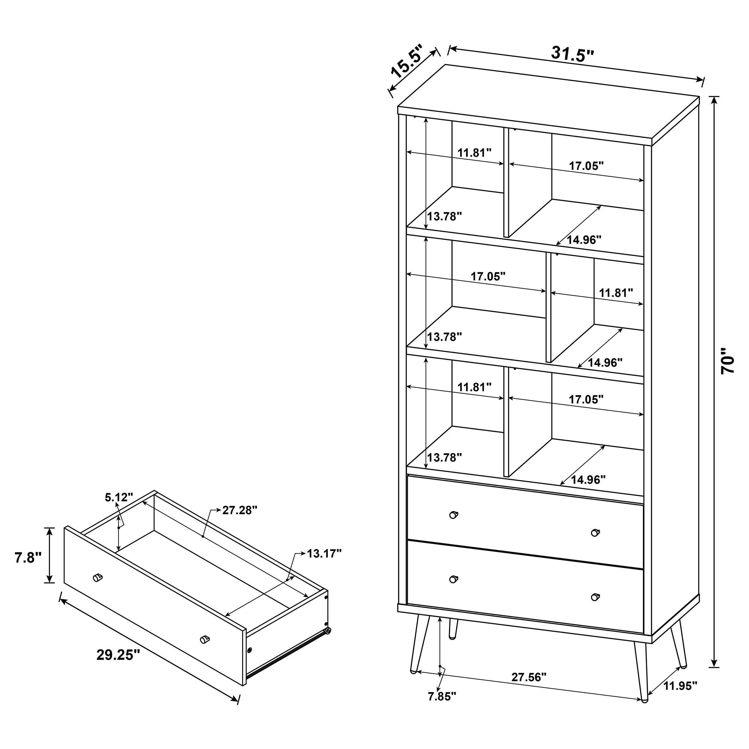 Maeve 70-inch 3-Shelf Bookcase with Drawers in Distressed Pine - Image 10