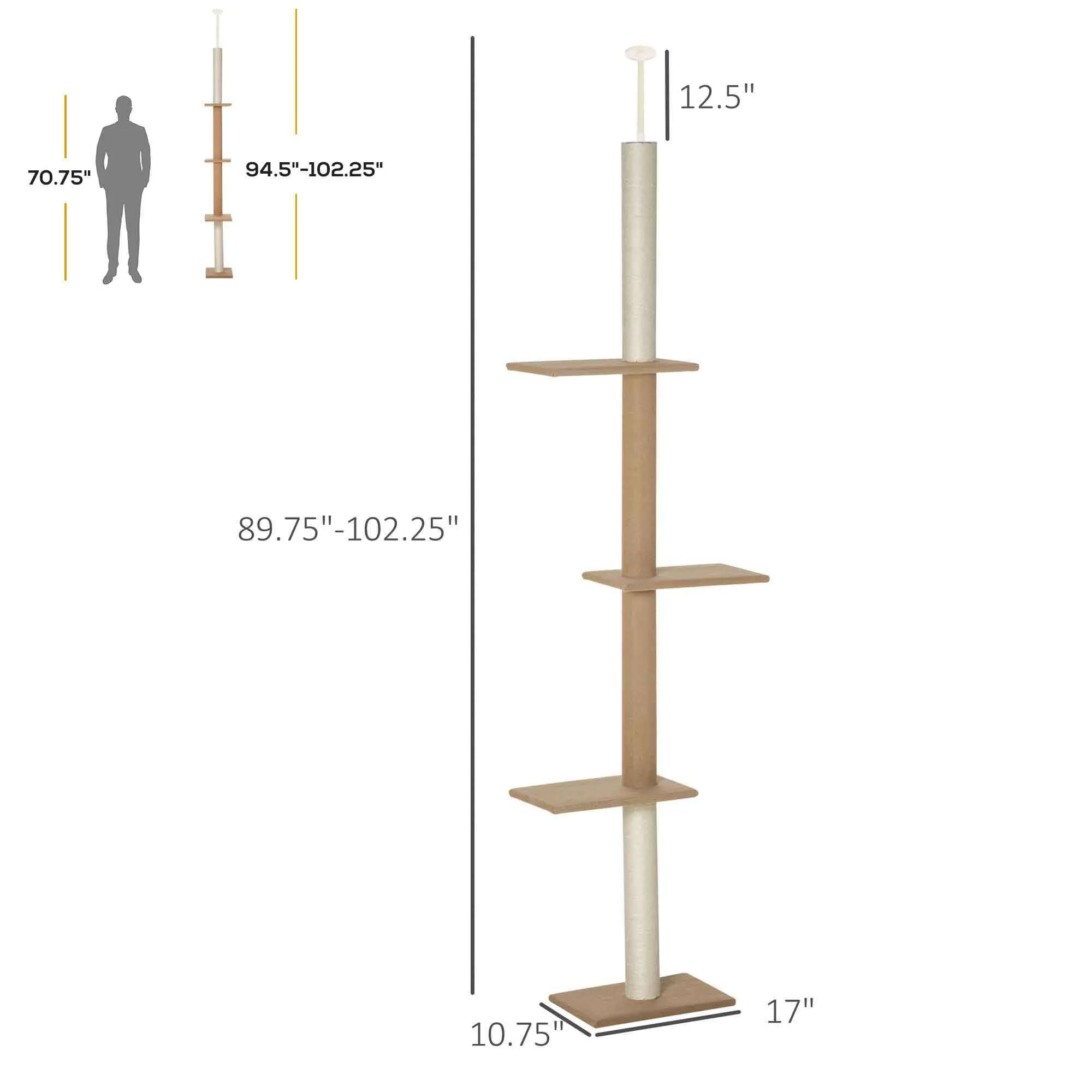 Mallow 102-Inch Floor-to-Ceiling Tall Cat Tree with 4 Jump Platforms - Image 2
