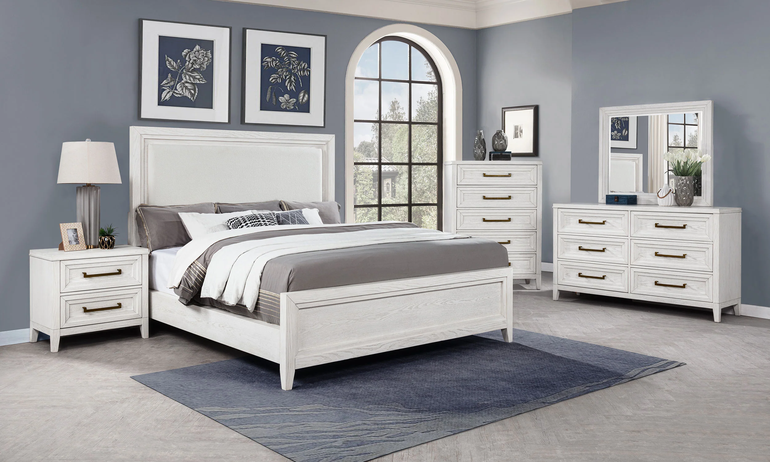 Marielle California King Panel Upholstered Bed in Distressed White - Image 12