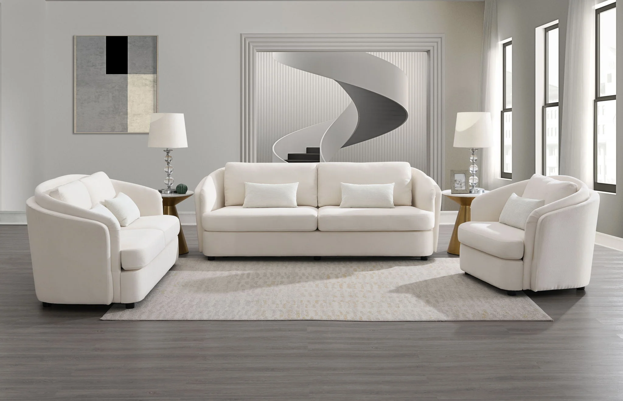 Mariko - 3 Piece Living Room Set Sofa Loveseat Chair - Beige