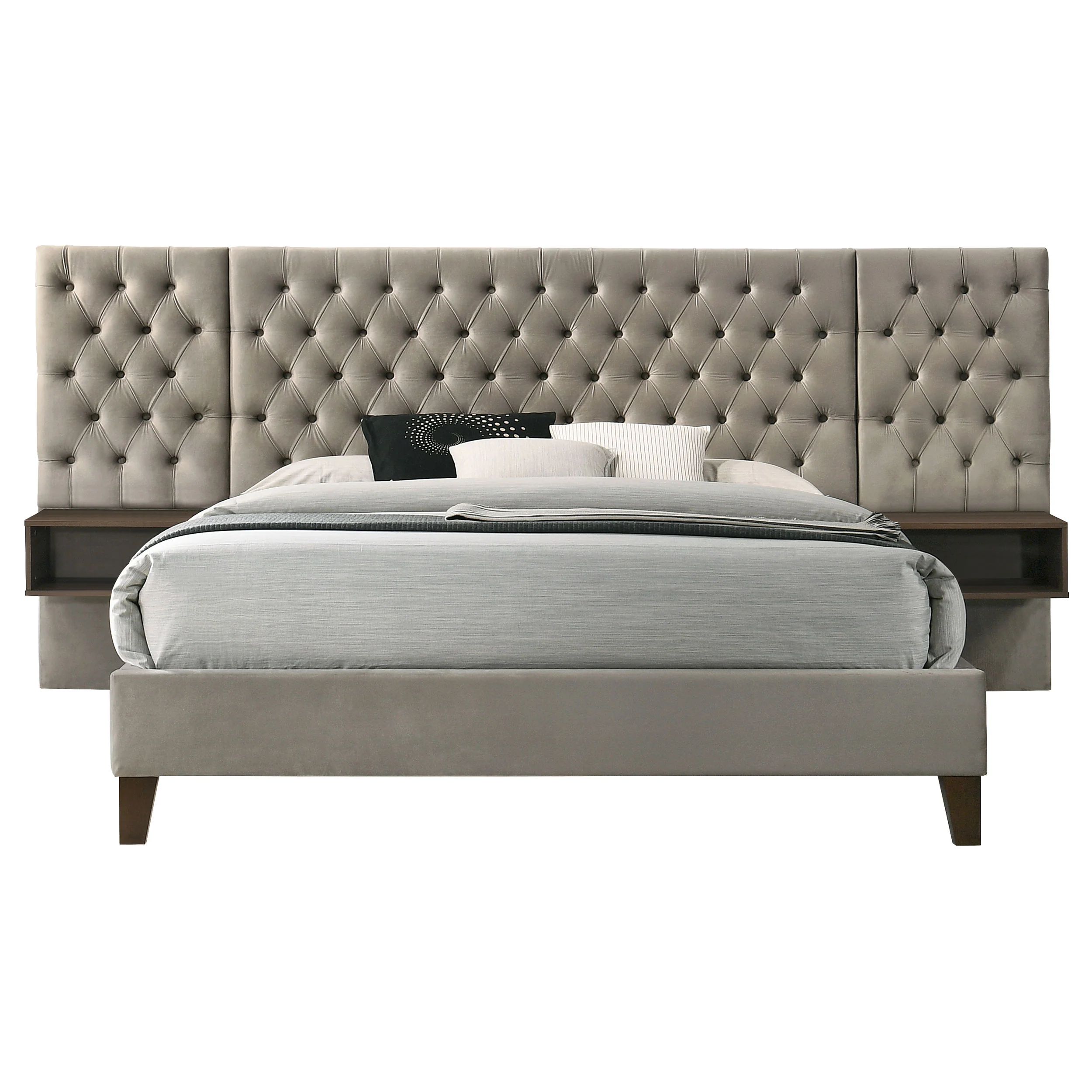 Marley Upholstered Queen Wall Panel Bed - Light Brown - Image 3