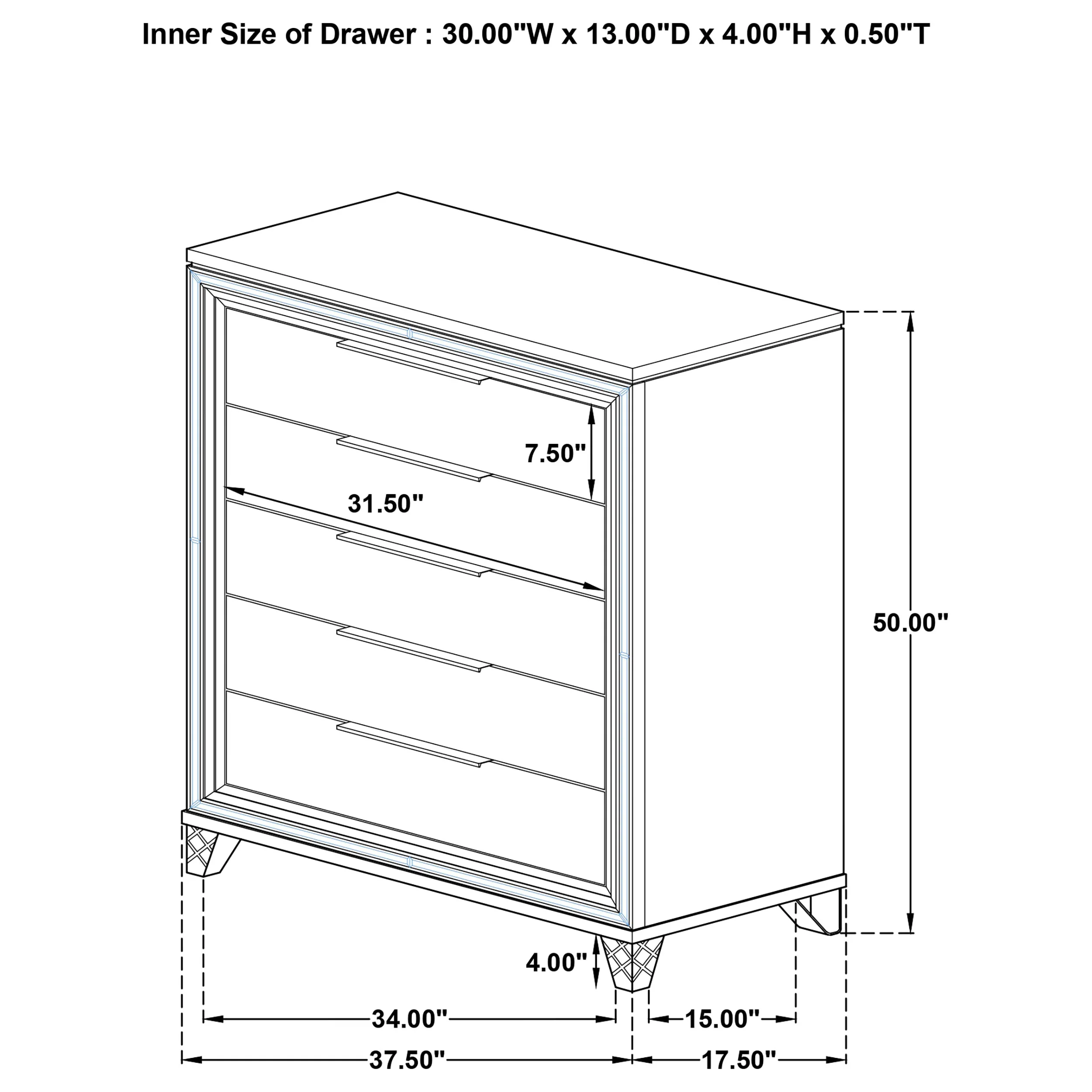 Marmore 5-Drawer Chest of Drawers, White - Image 12