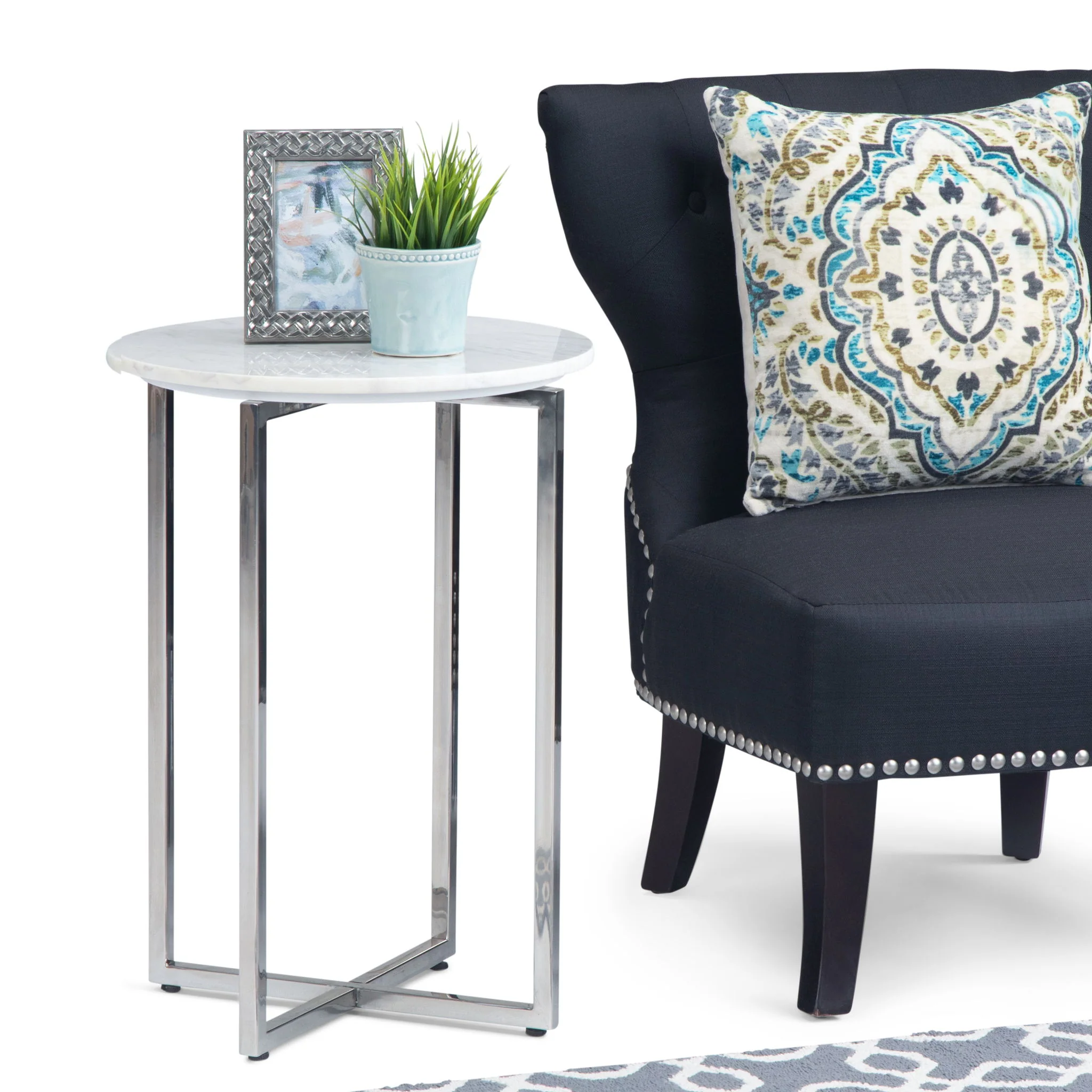 Marsden - Side Table With Polished Base - White / Silver - Image 2