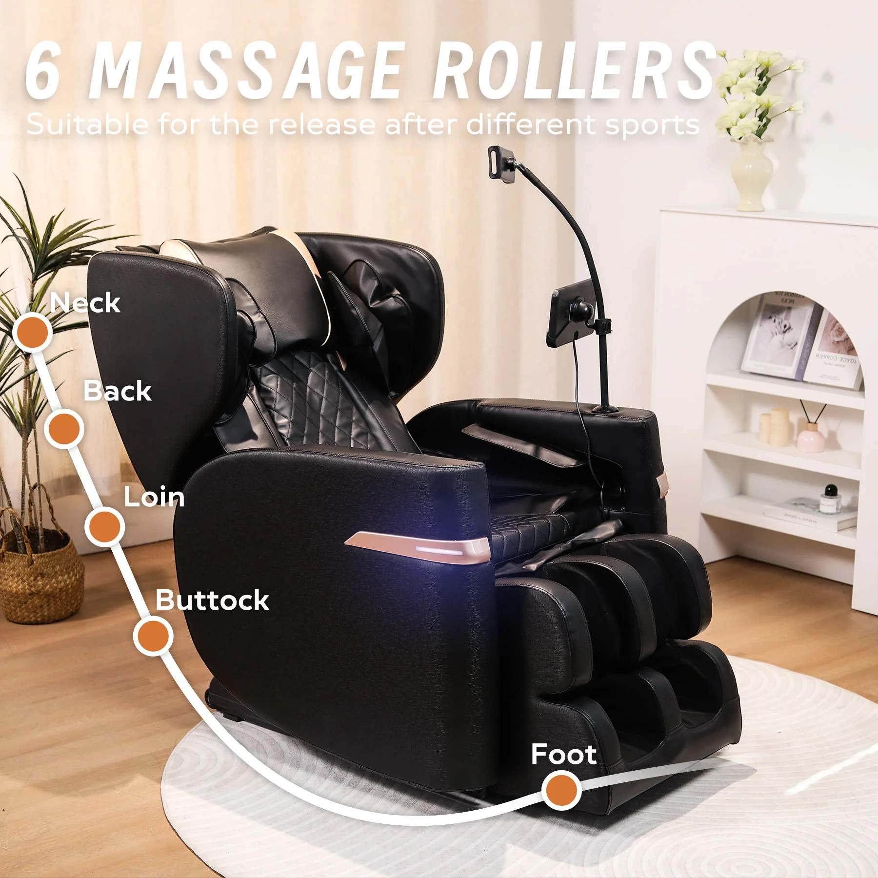 Massage Chair Recliner With Zero Gravity And Full Body Air Pressure - Black - Image 7