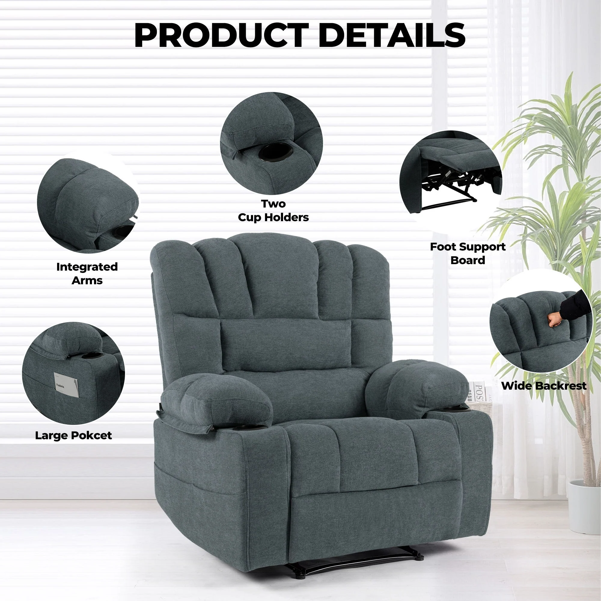 Massage Recliner Chair Sofa With Heating Vibration - Image 9