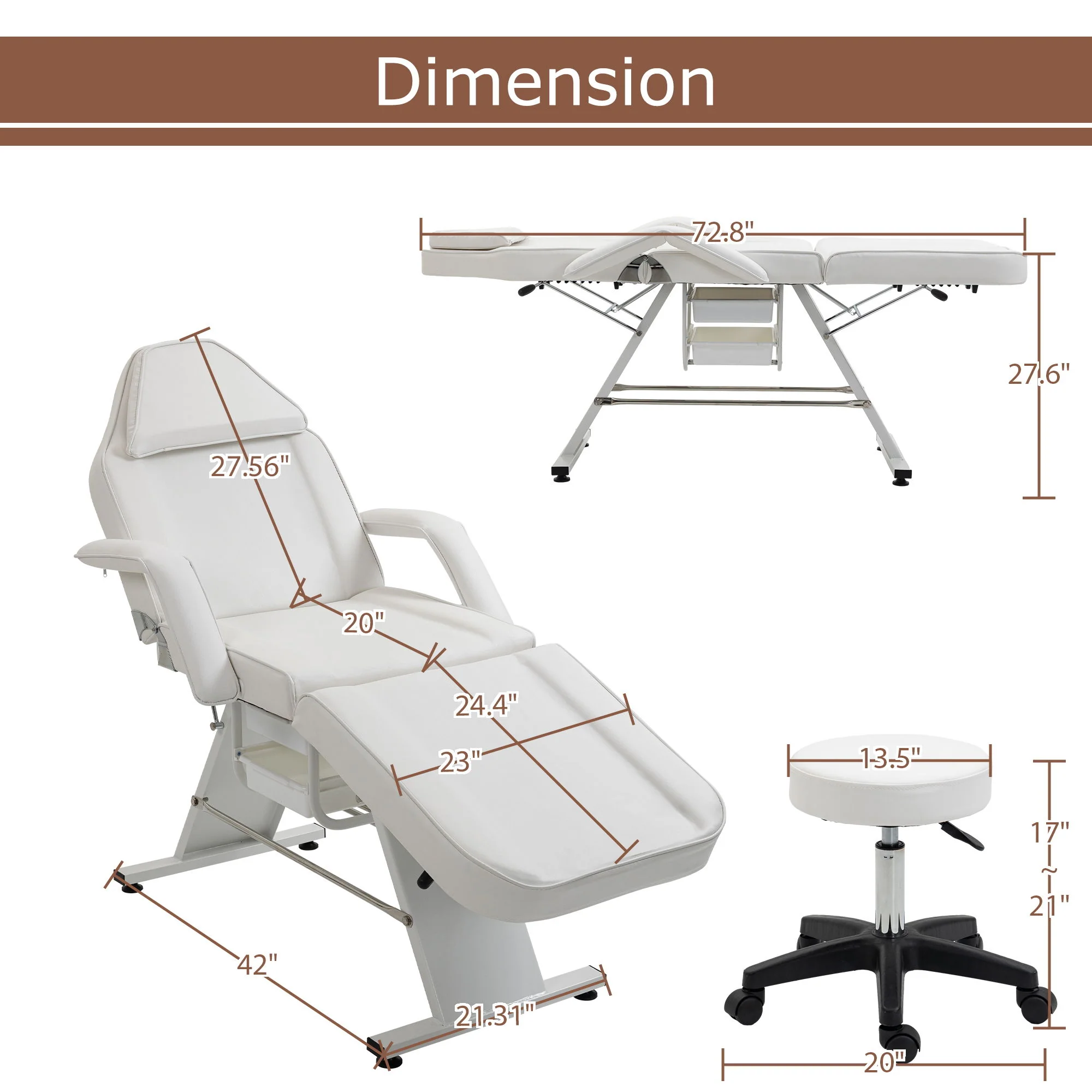 Massage Salon Tattoo Chair With Two Trays Esthetician Bed With Hydraulic Stool, Multi-Purpose 3-Section Facial Bed Table, Adjustable Beauty Barber Spa Beauty Equipment - Image 12