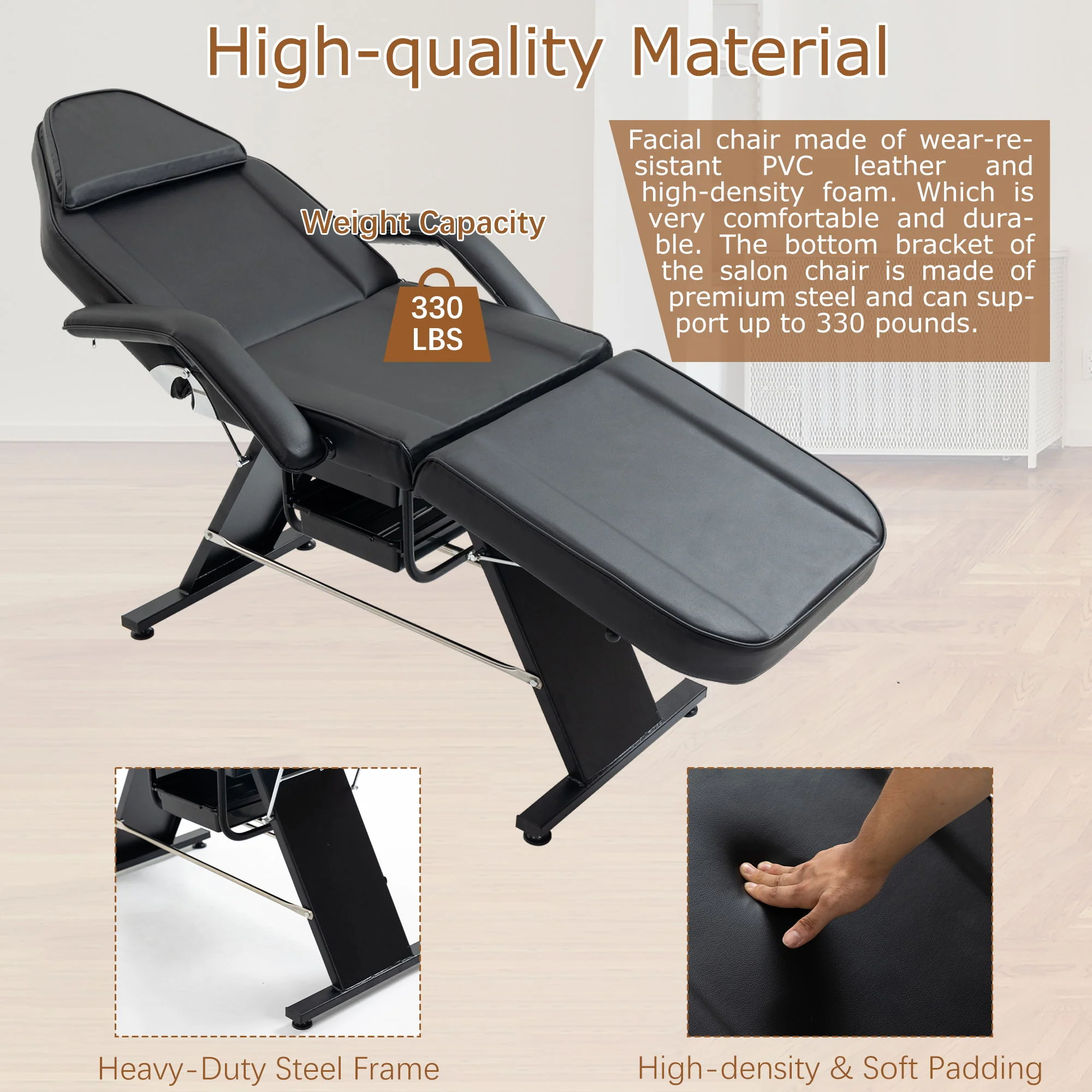 Massage Salon Tattoo Chair With Two Trays Esthetician Bed With Hydraulic Stool, Multi-Purpose 3-Section Facial Bed Table, Adjustable Beauty Barber Spa Beauty Equipment - Image 13